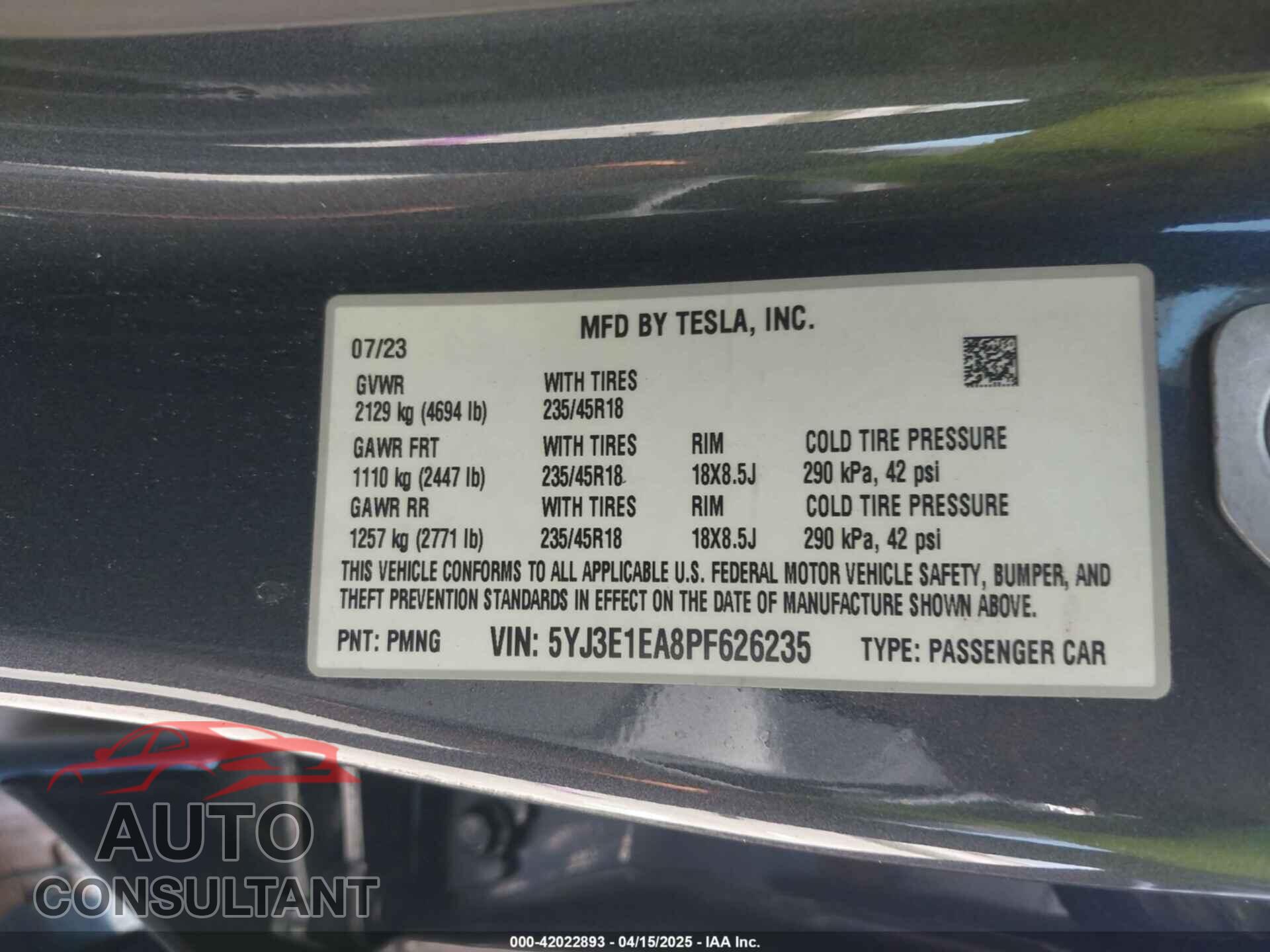 TESLA MODEL 3 2023 - 5YJ3E1EA8PF626235