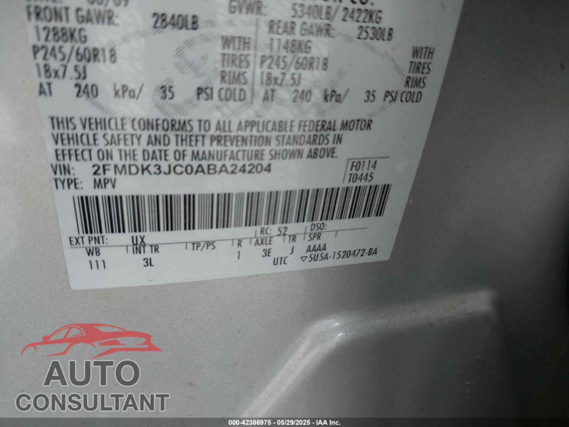 FORD EDGE 2010 - 2FMDK3JC0ABA24204