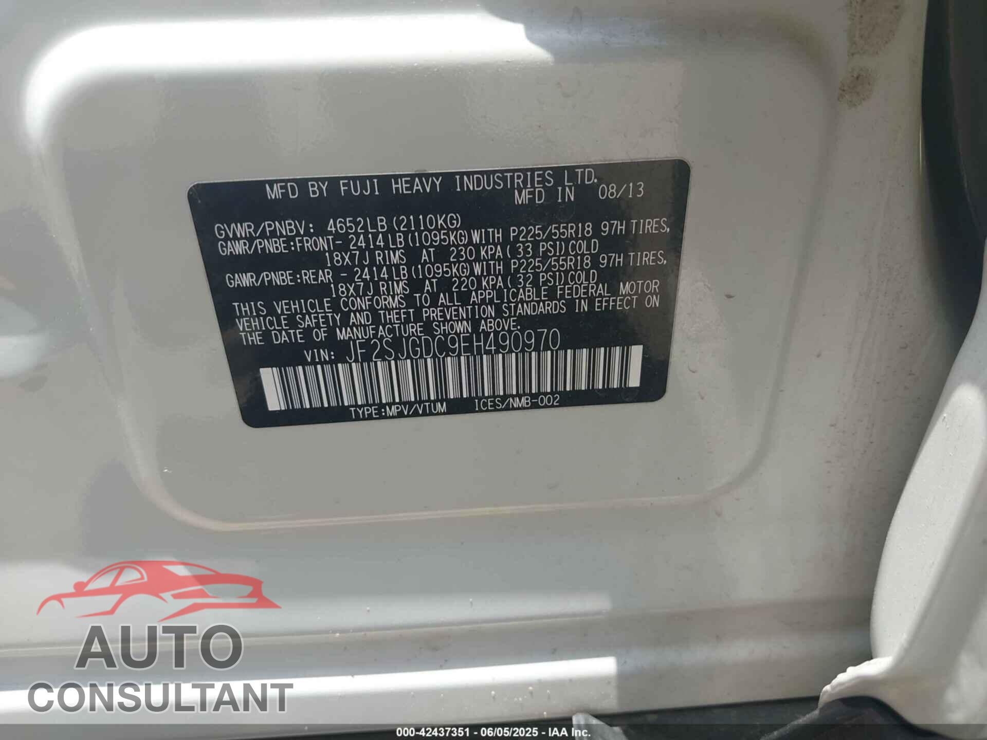 SUBARU FORESTER 2014 - JF2SJGDC9EH490970