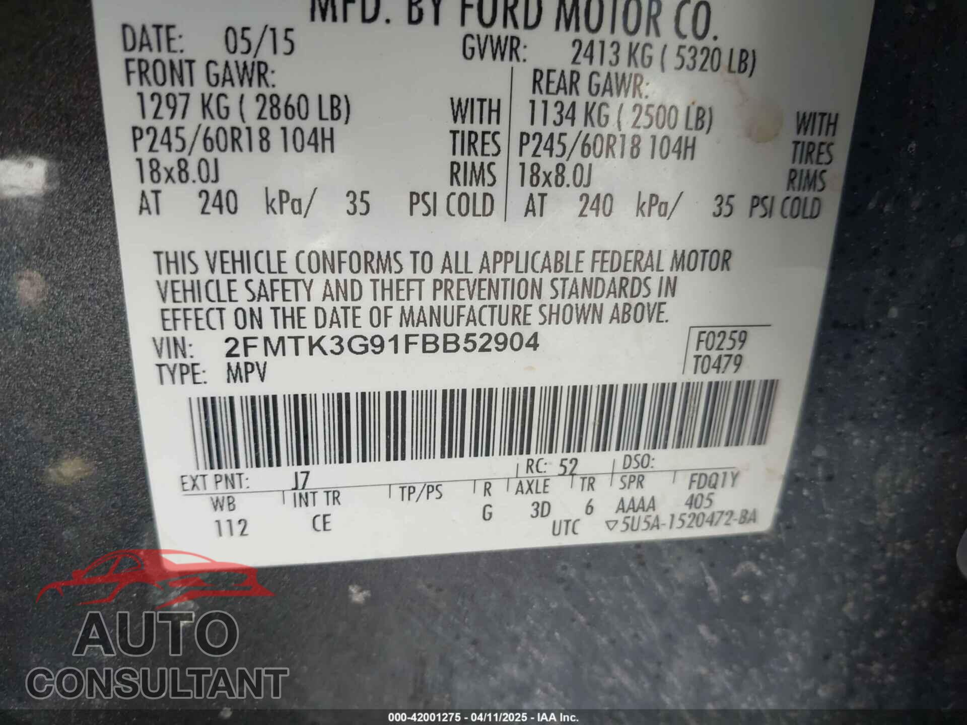 FORD EDGE 2015 - 2FMTK3G91FBB52904