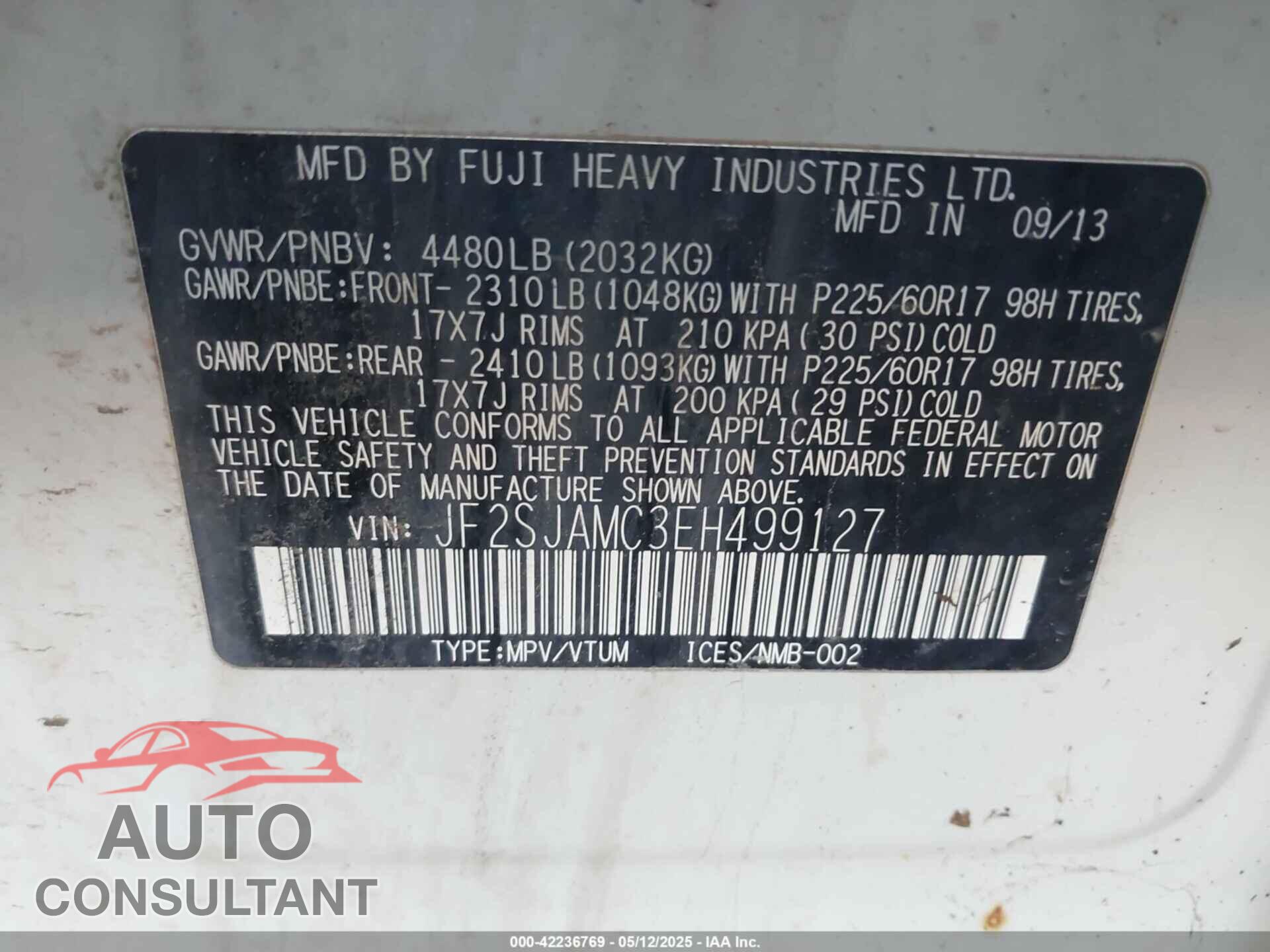 SUBARU FORESTER 2014 - JF2SJAMC3EH499127
