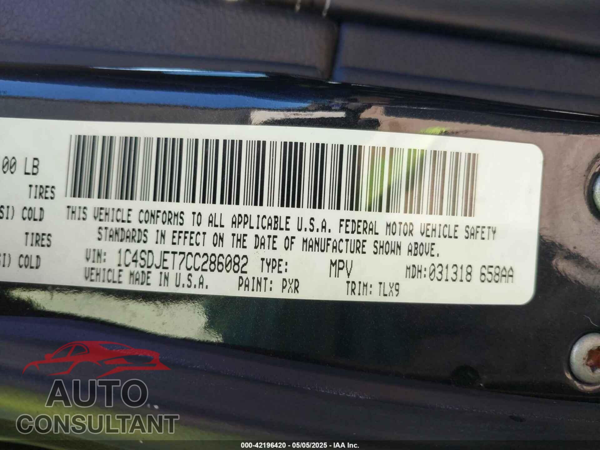 DODGE DURANGO 2012 - 1C4SDJET7CC286082