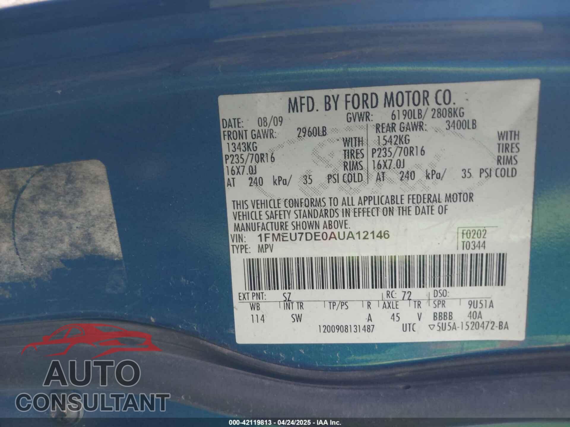 FORD EXPLORER 2010 - 1FMEU7DE0AUA12146