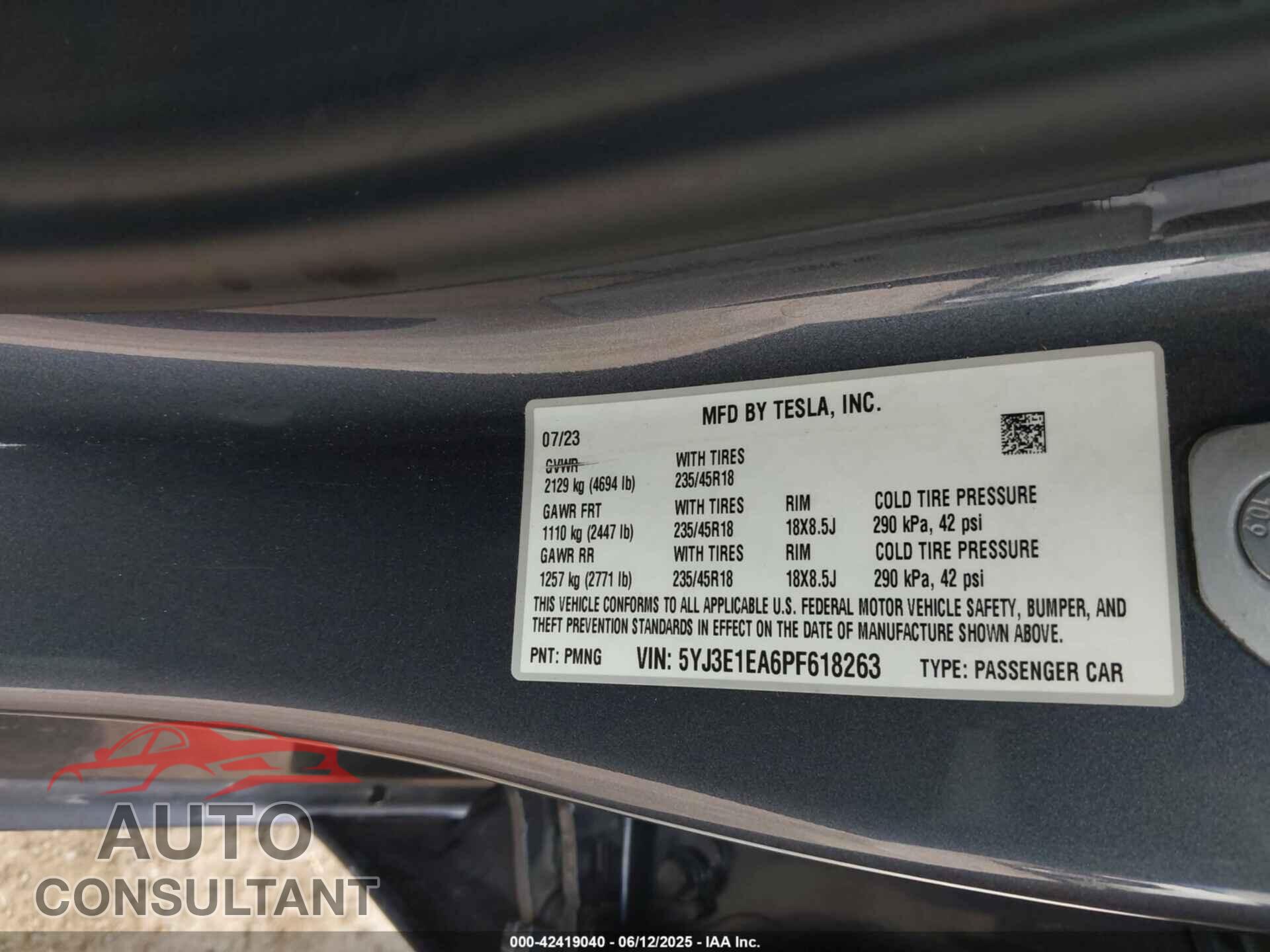 TESLA MODEL 3 2023 - 5YJ3E1EA6PF618263