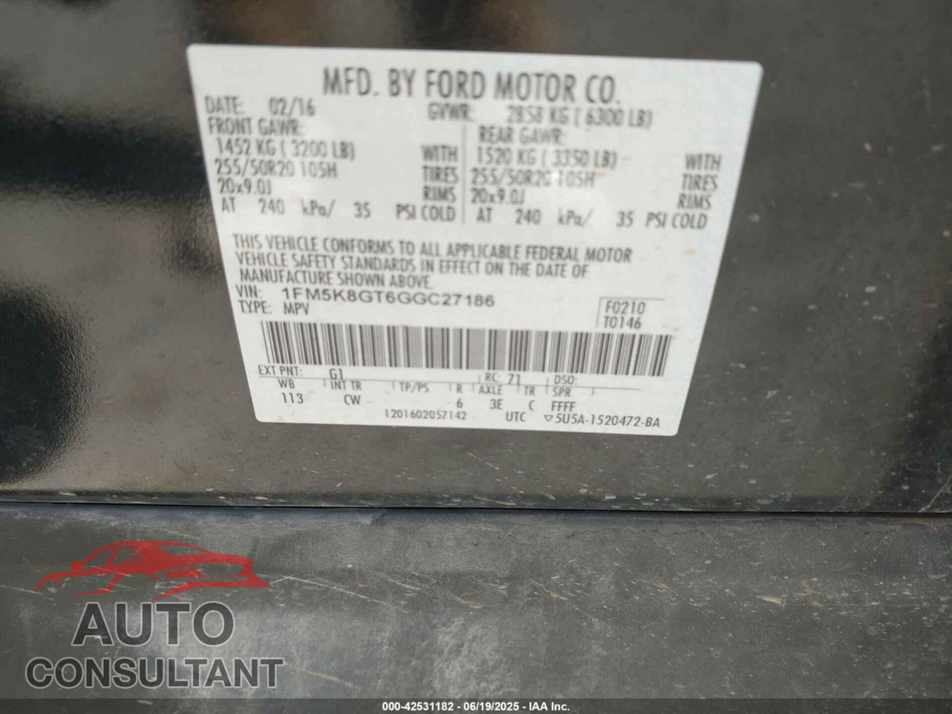 FORD EXPLORER 2016 - 1FM5K8GT6GGC27186