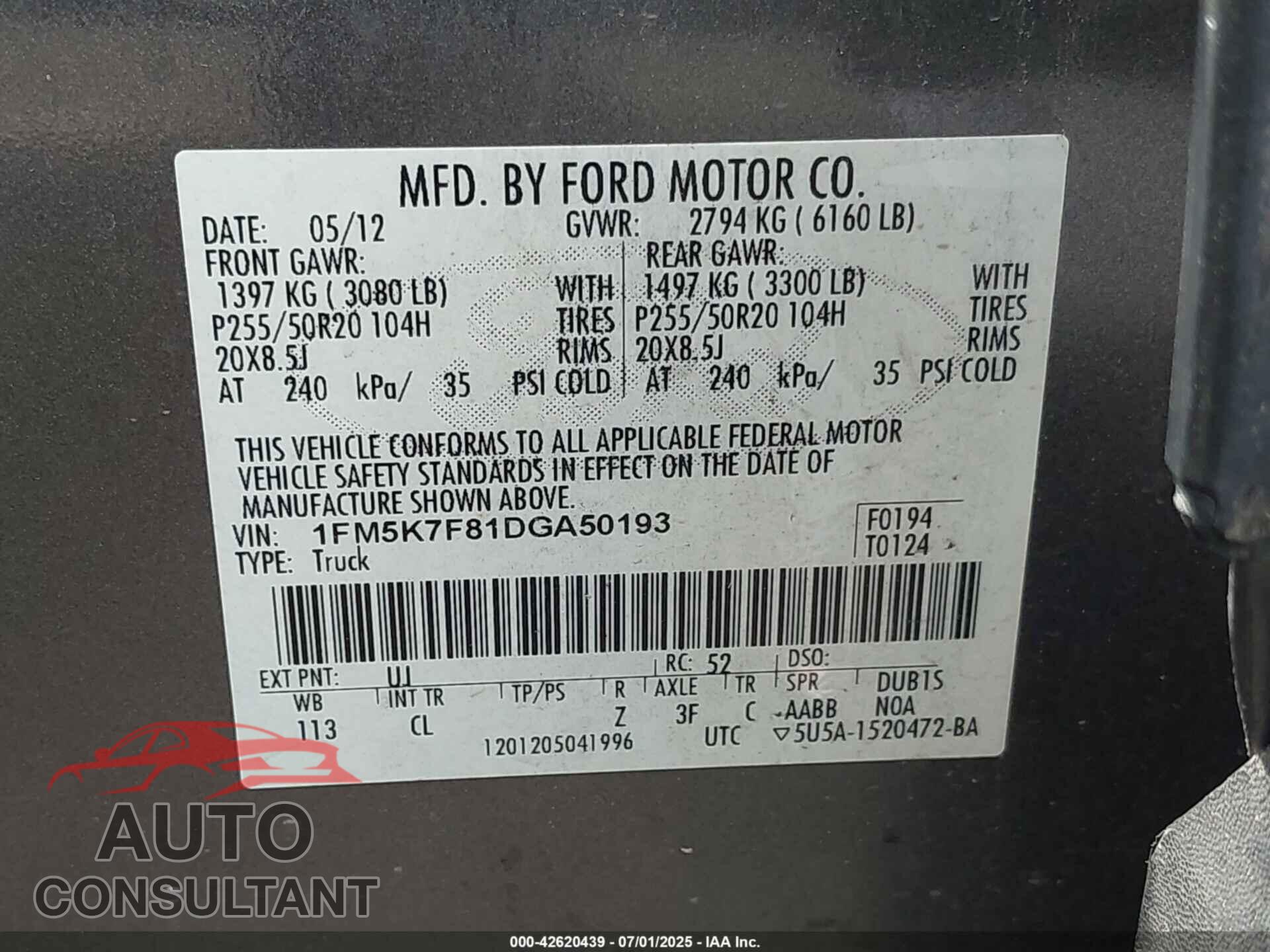 FORD EXPLORER 2013 - 1FM5K7F81DGA50193