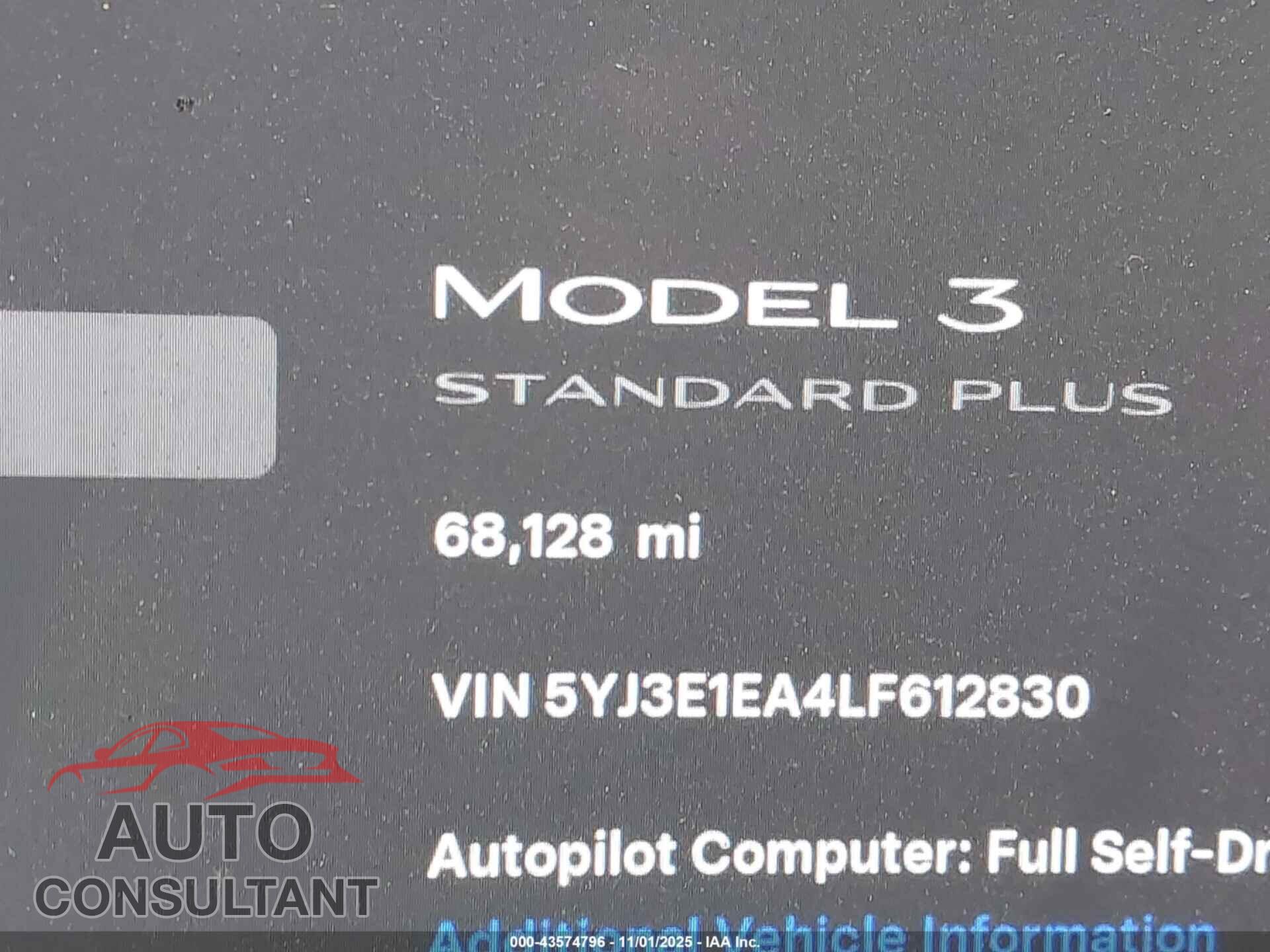 TESLA MODEL 3 2020 - 5YJ3E1EA4LF612830