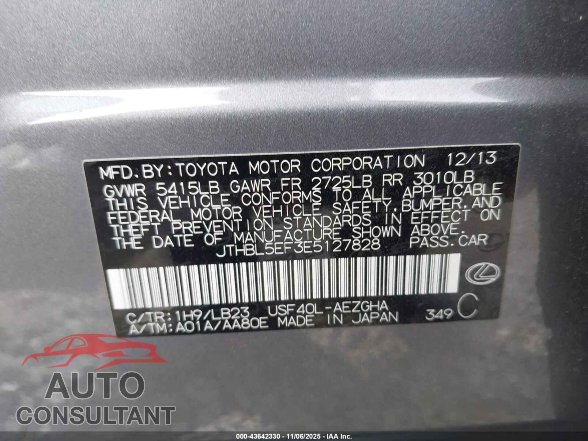 LEXUS LS 460 2014 - JTHBL5EF3E5127828