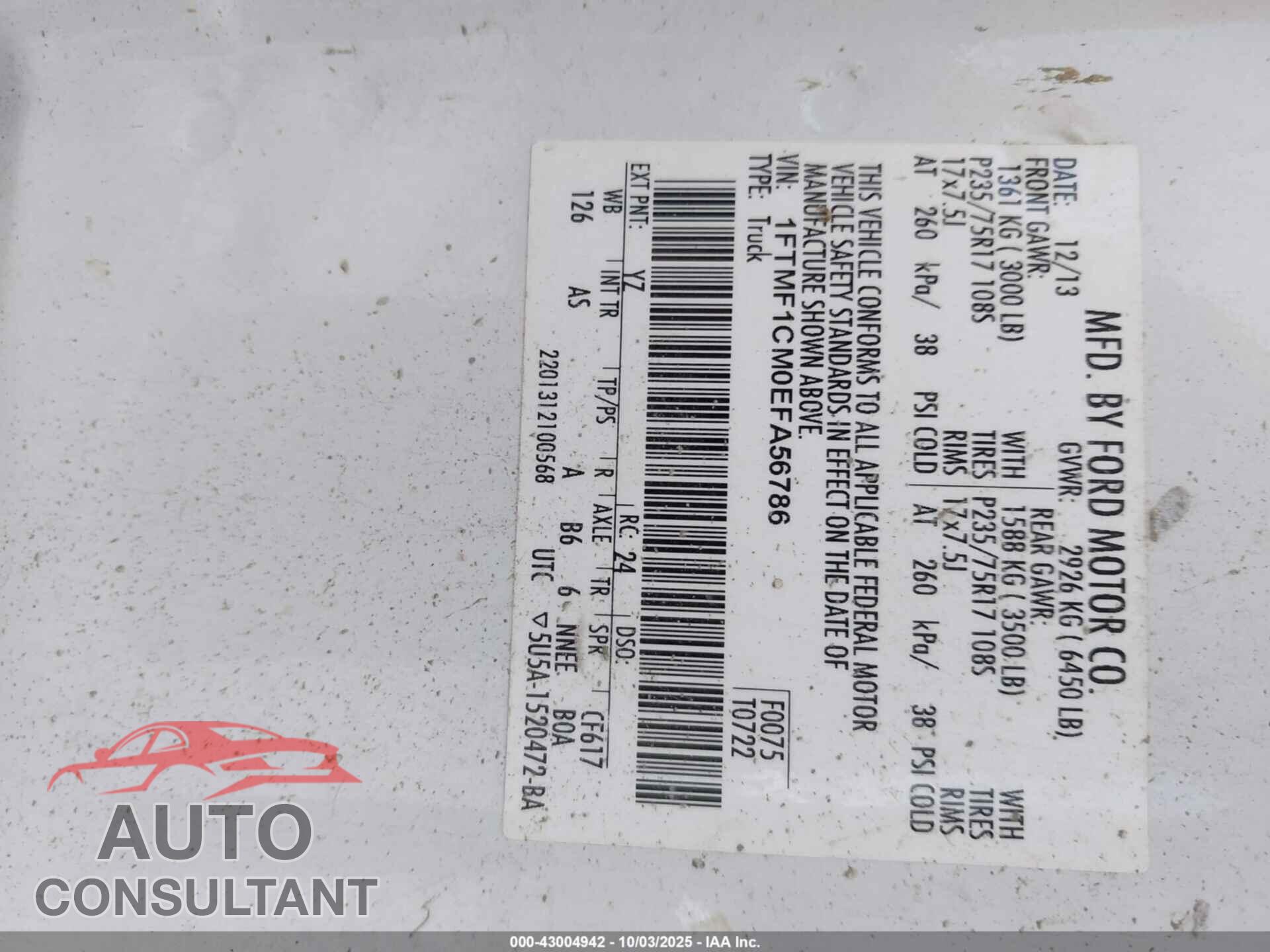 FORD F-150 2014 - 1FTMF1CM0EFA56786