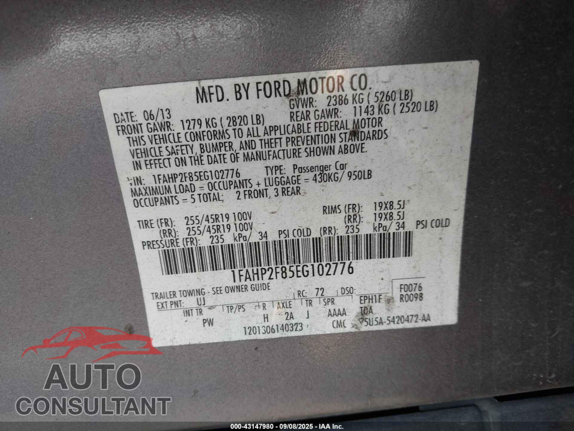 FORD TAURUS 2014 - 1FAHP2F85EG102776