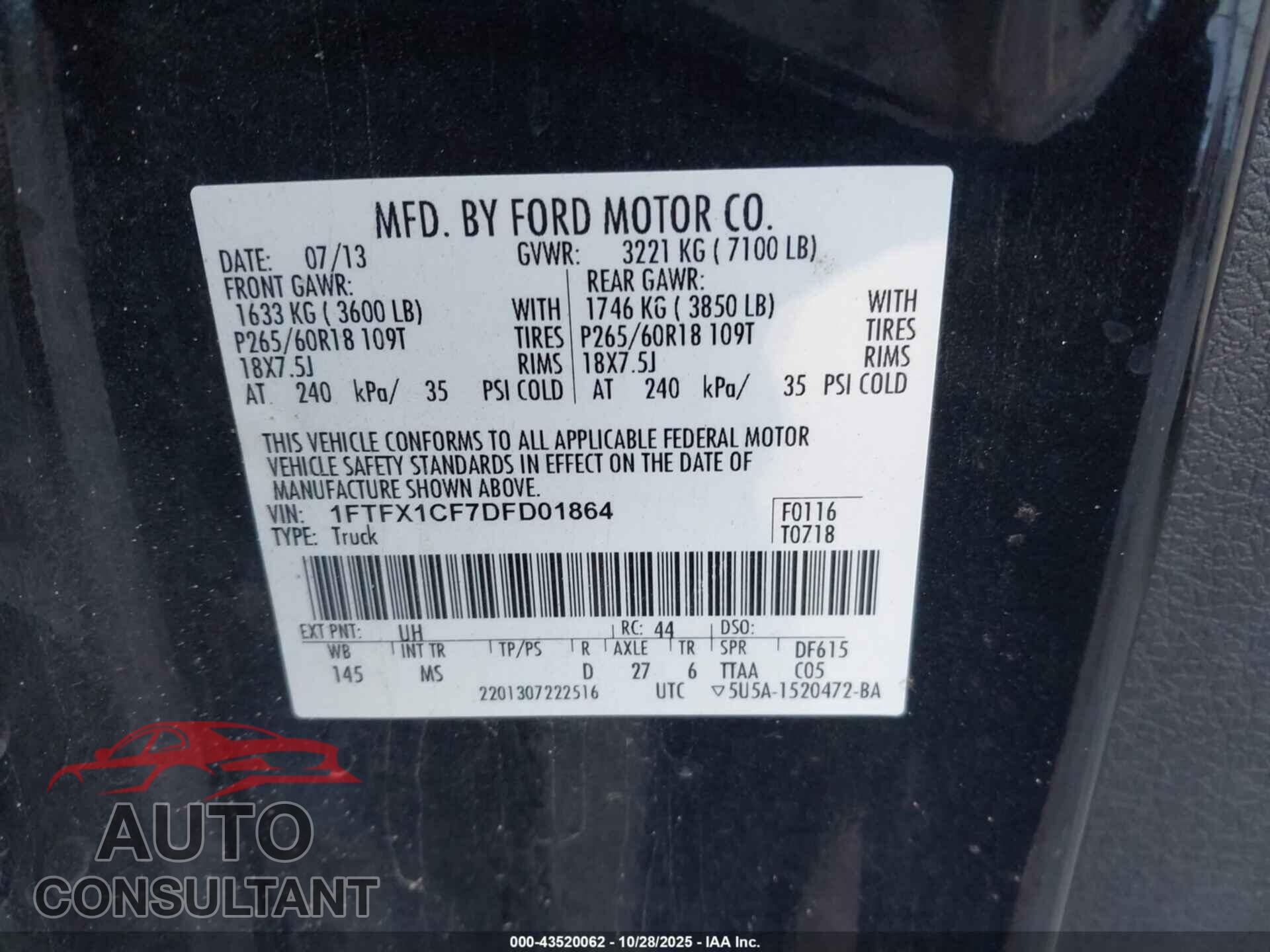 FORD F-150 2013 - 1FTFX1CF7DFD01864
