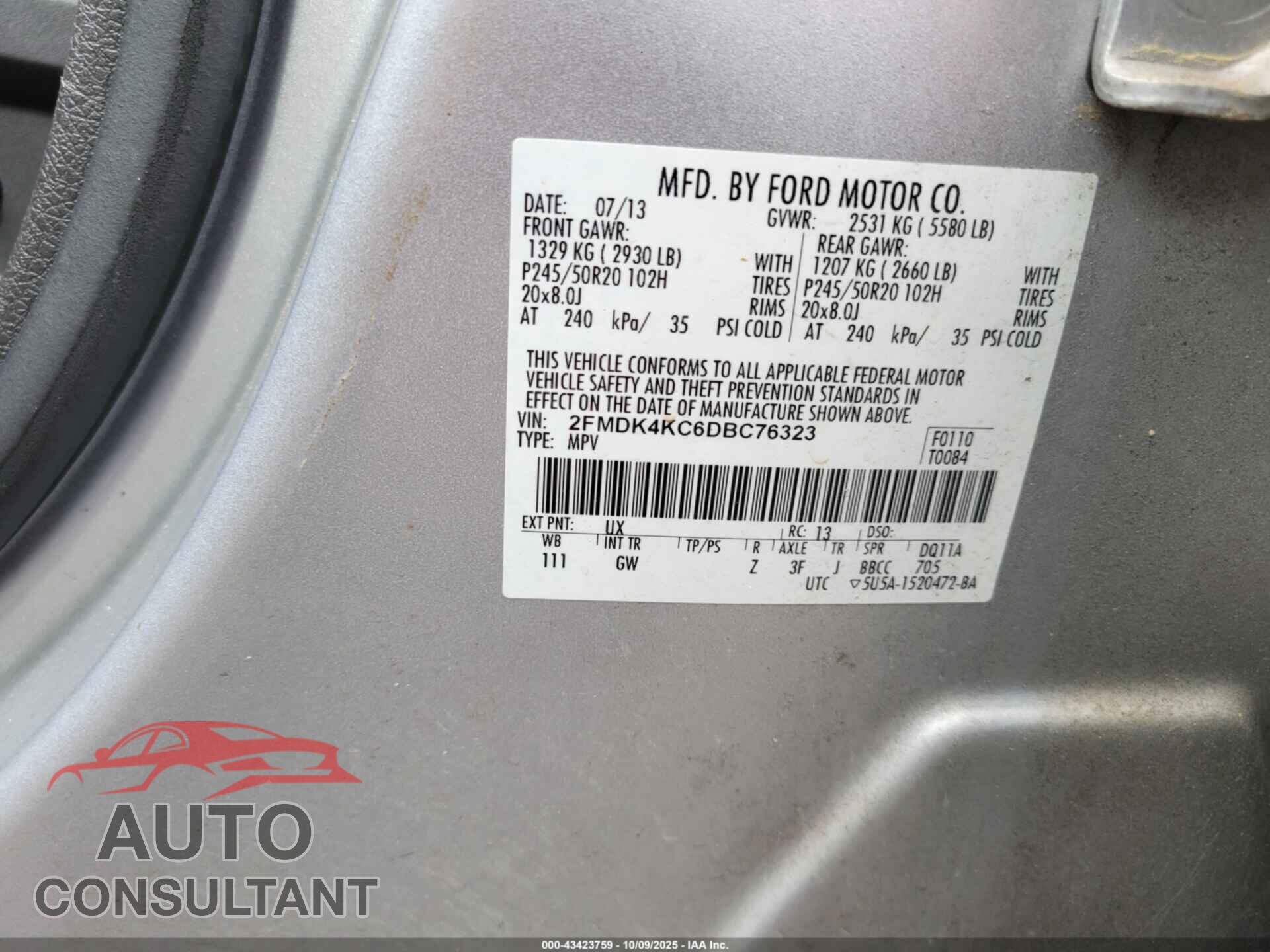 FORD EDGE 2013 - 2FMDK4KC6DBC76323