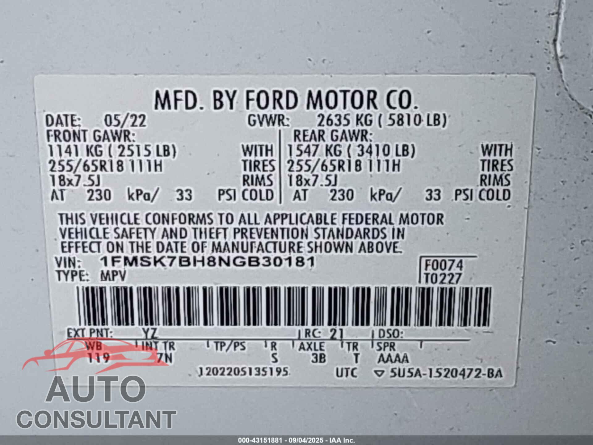 FORD EXPLORER 2022 - 1FMSK7BH8NGB30181