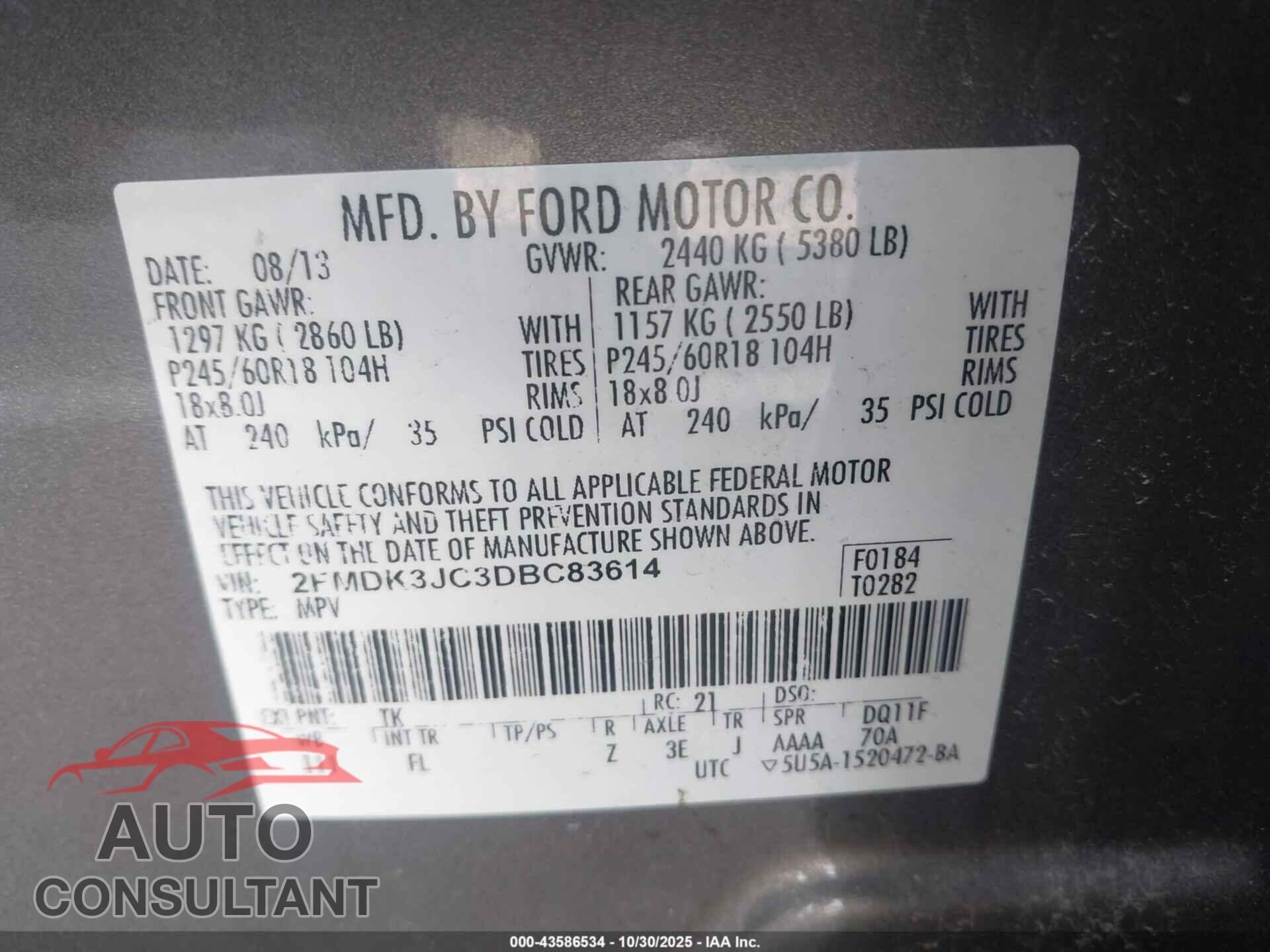 FORD EDGE 2013 - 2FMDK3JC3DBC83614