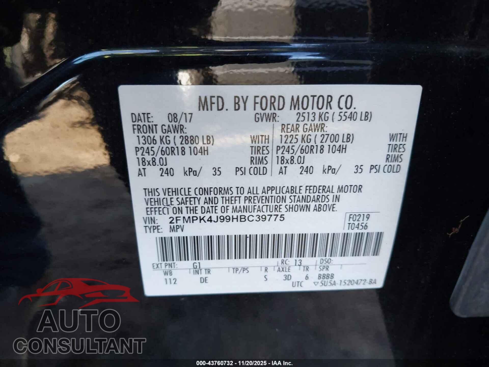 FORD EDGE 2017 - 2FMPK4J99HBC39775