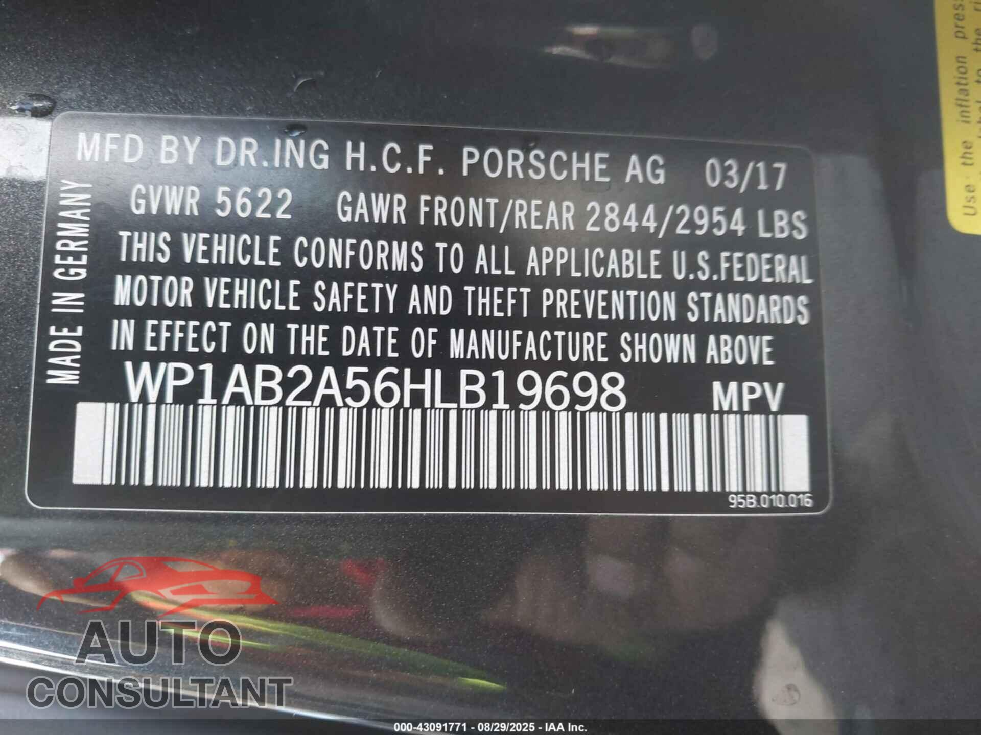 PORSCHE MACAN 2017 - WP1AB2A56HLB19698