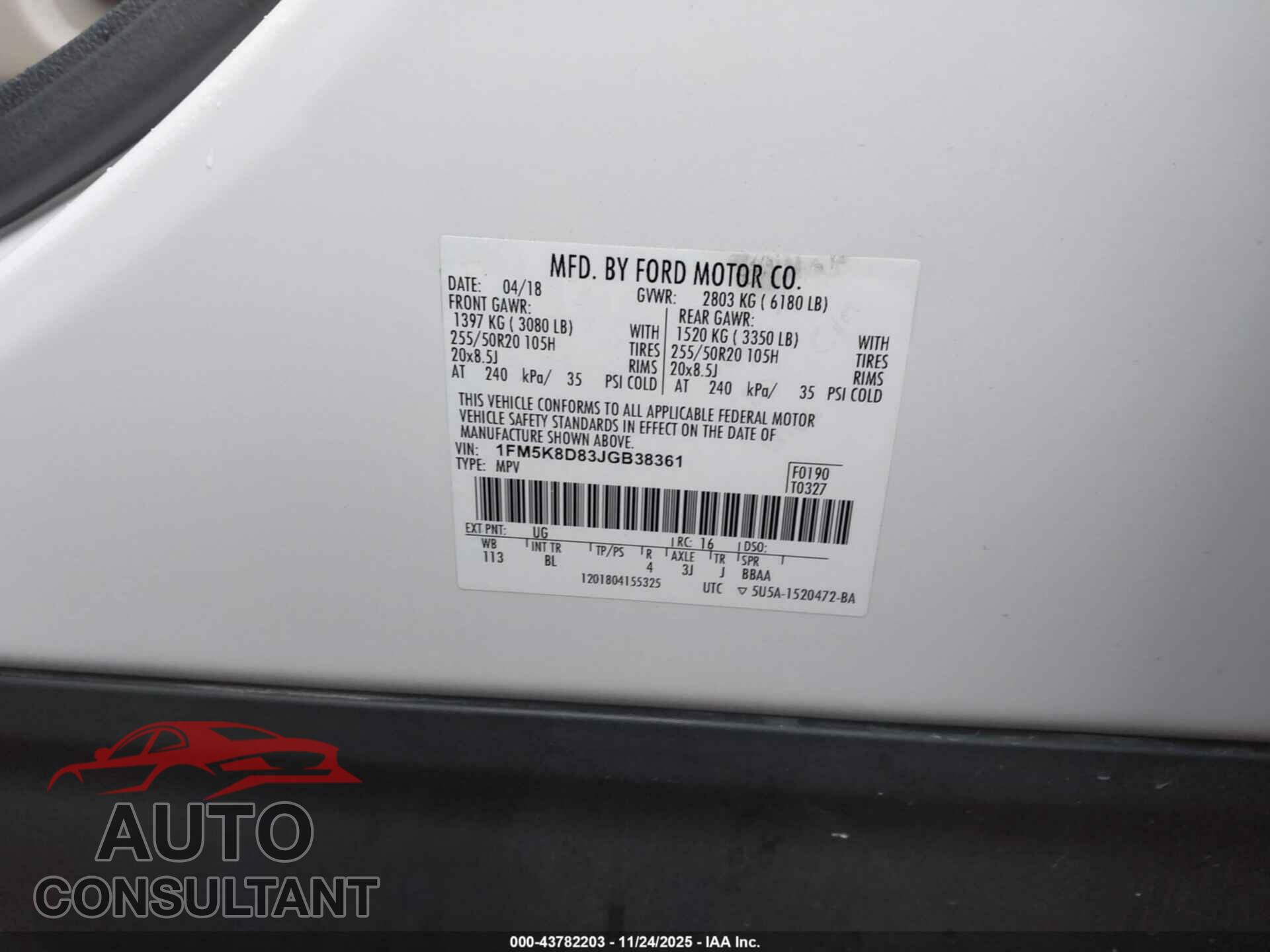 FORD EXPLORER 2018 - 1FM5K8D83JGB38361