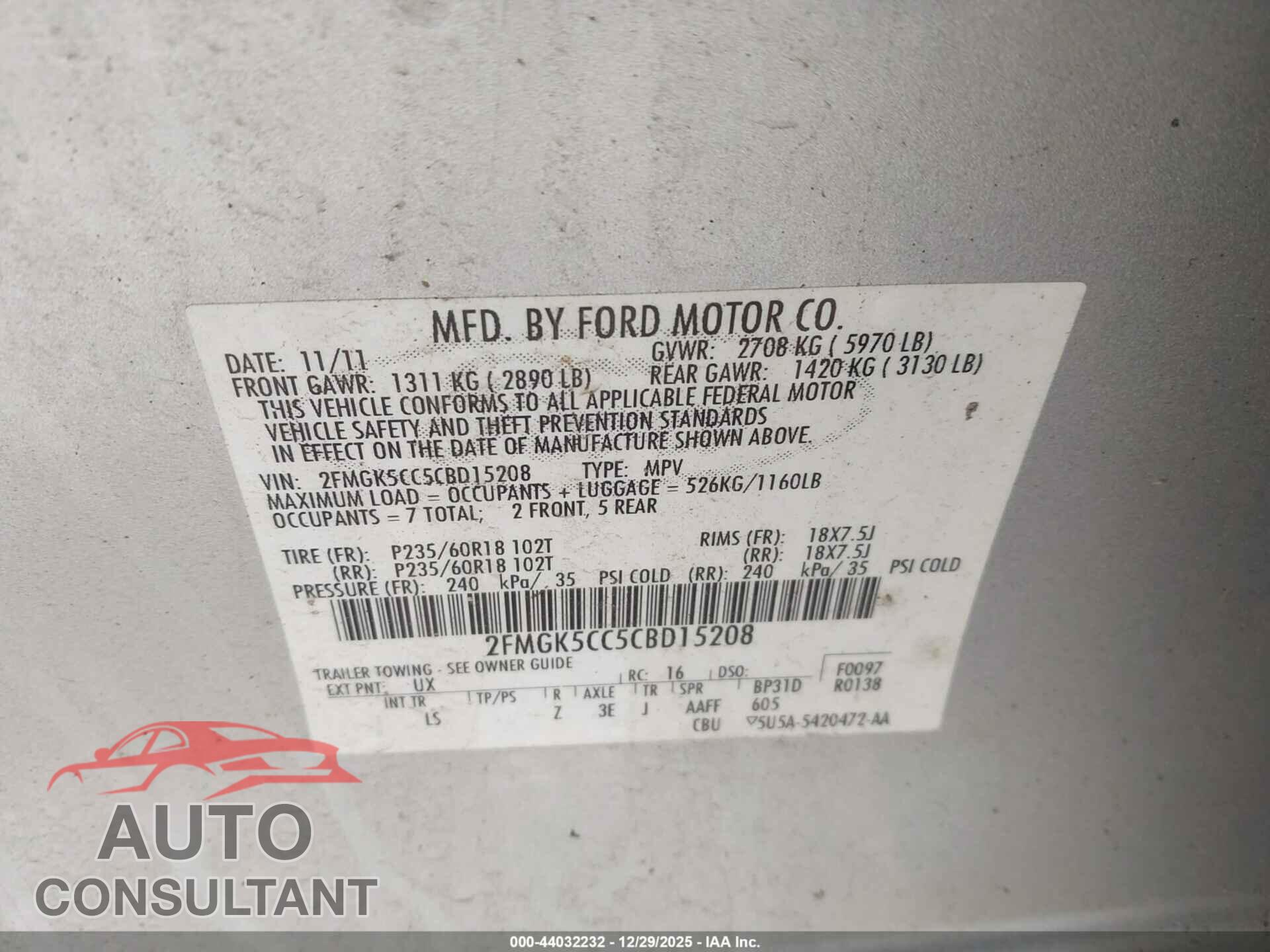 FORD FLEX 2012 - 2FMGK5CC5CBD15208