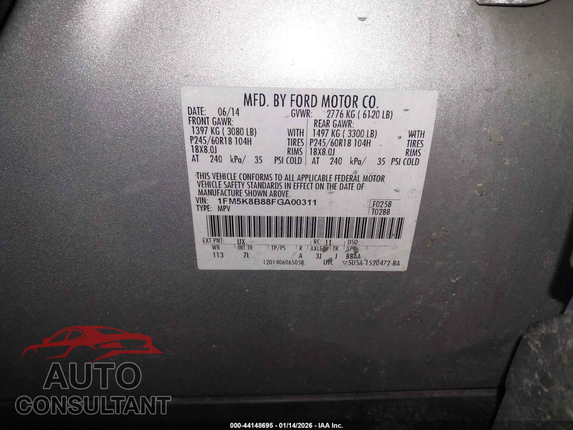 FORD EXPLORER 2015 - 1FM5K8B88FGA00311