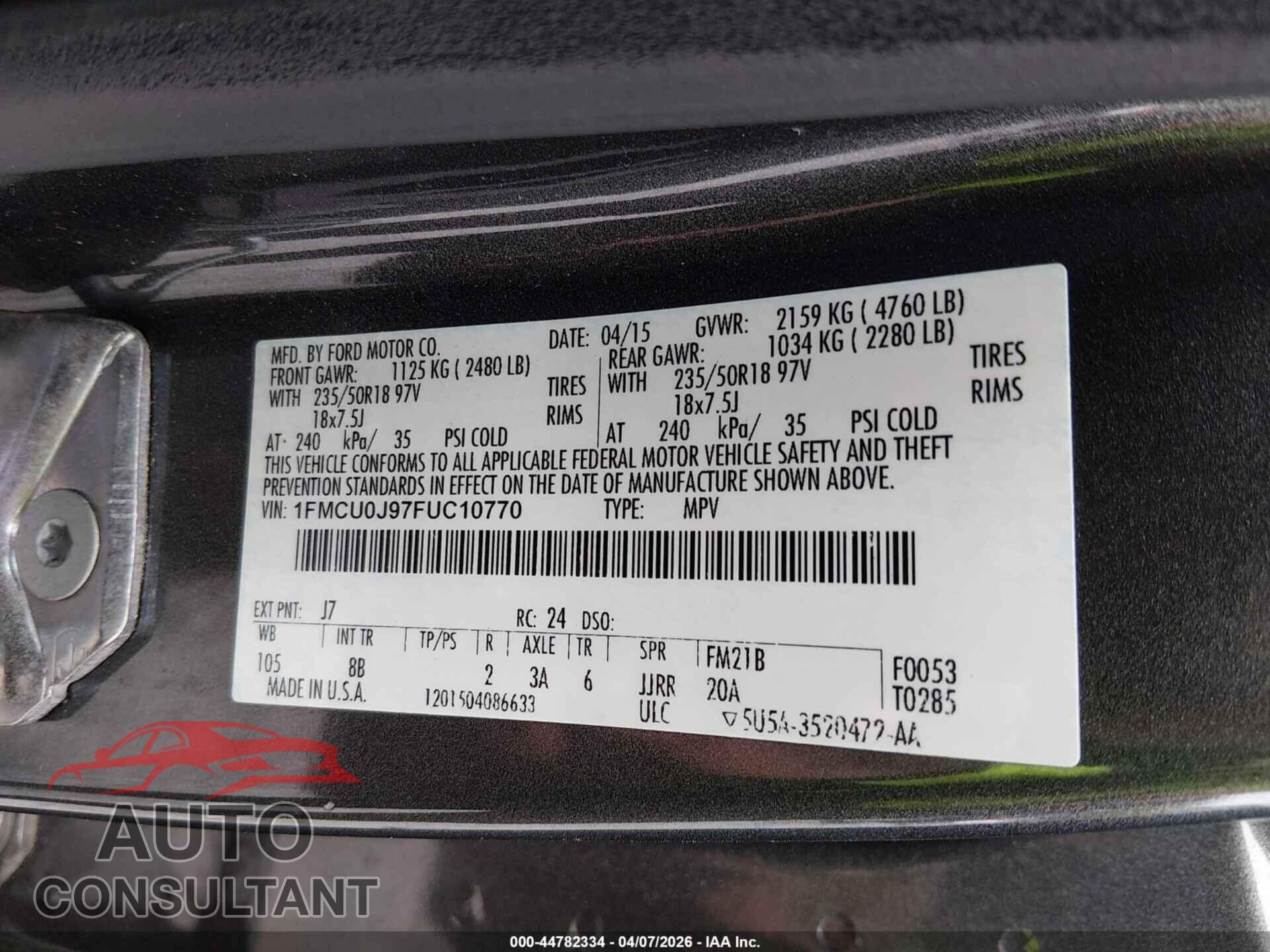 FORD ESCAPE 2015 - 1FMCU0J97FUC10770