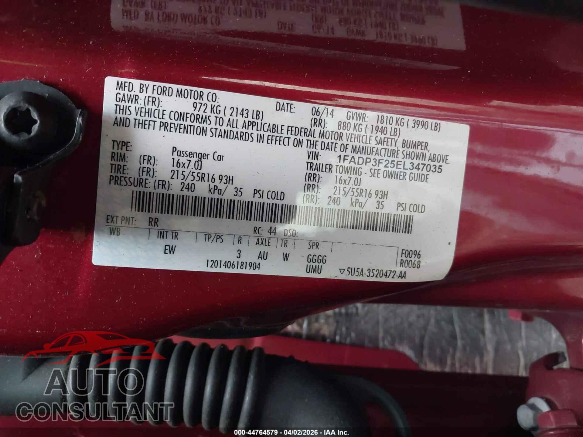 FORD FOCUS 2014 - 1FADP3F25EL347035