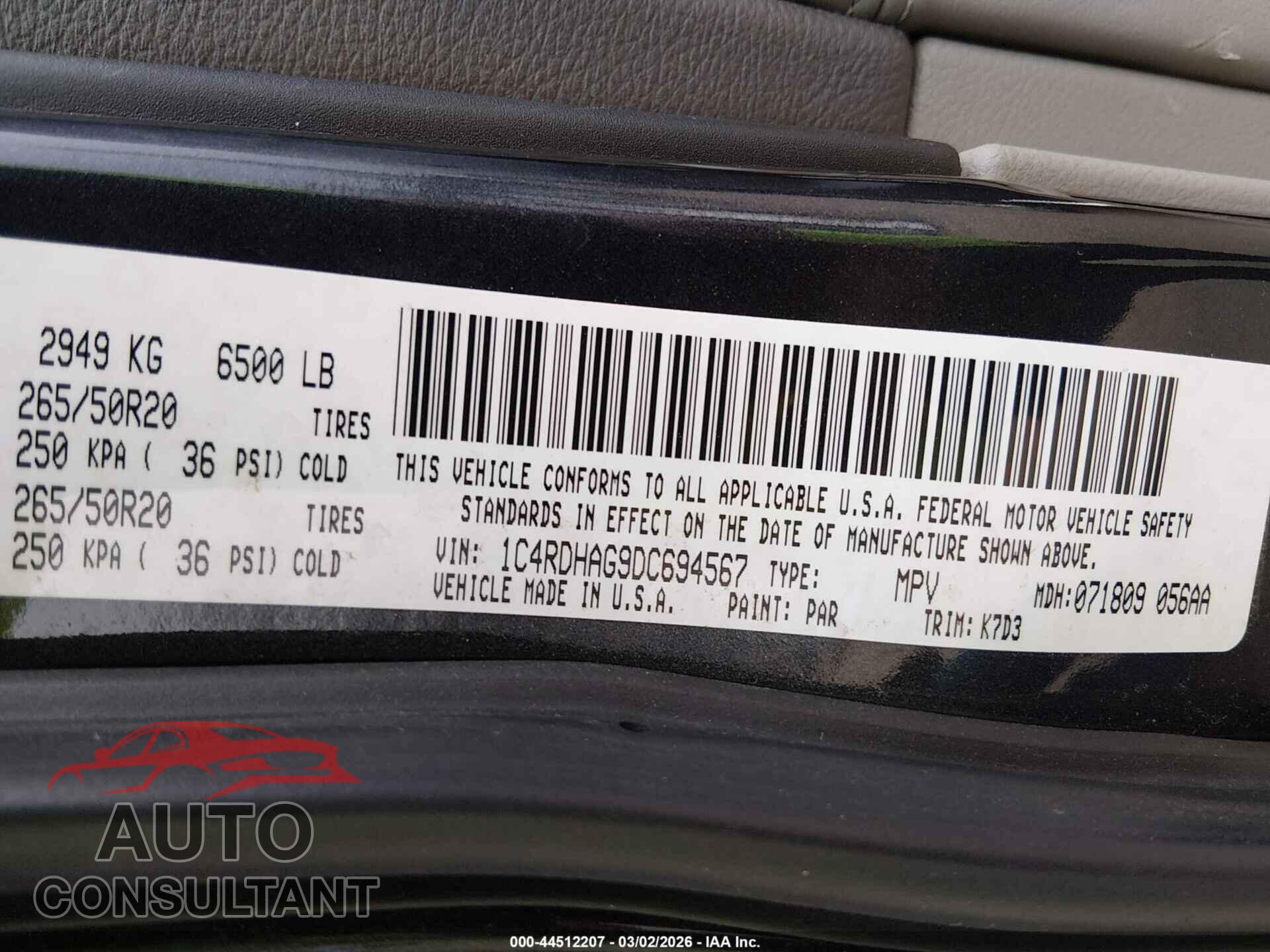 DODGE DURANGO 2013 - 1C4RDHAG9DC694567