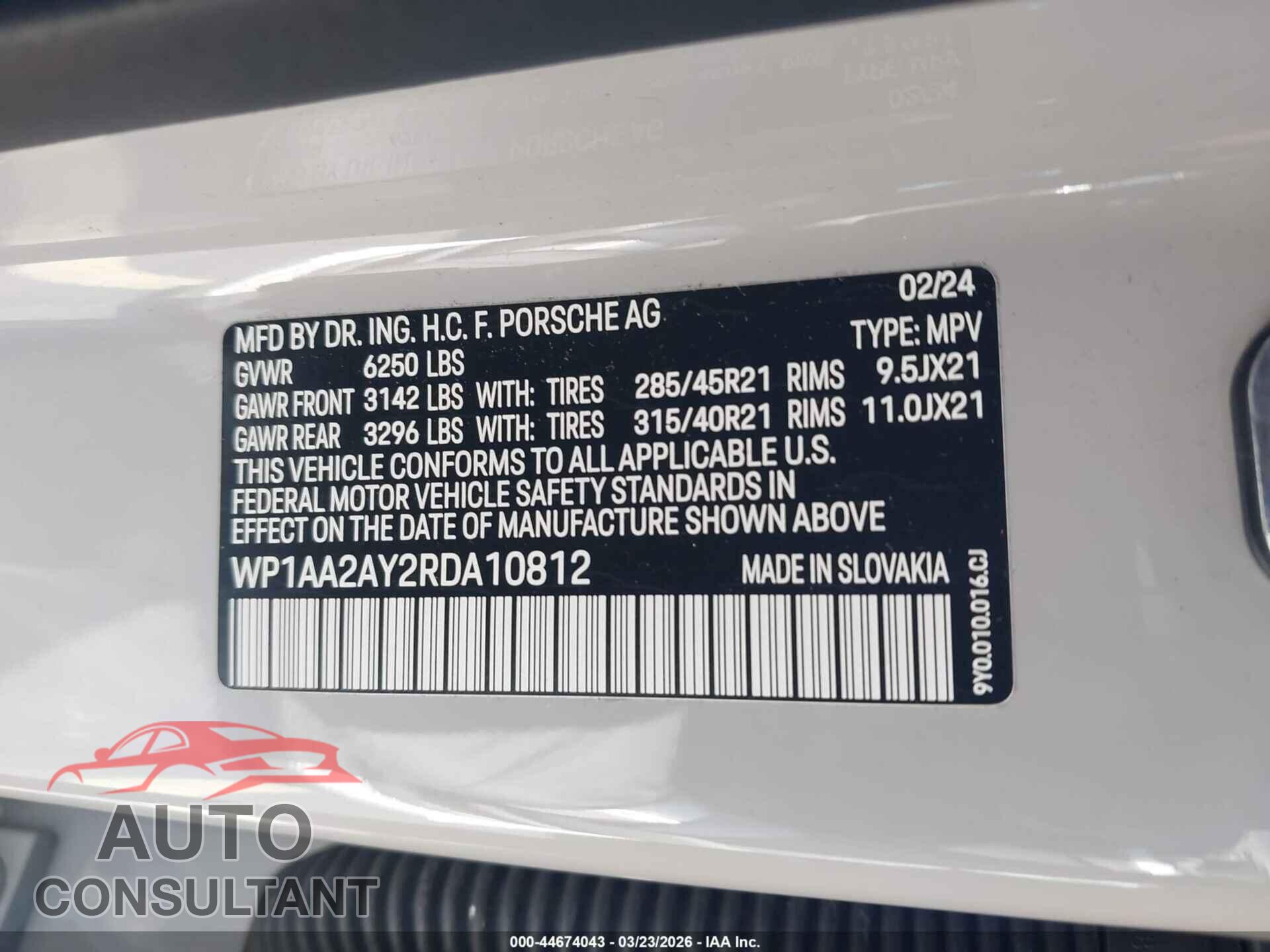 PORSCHE CAYENNE 2024 - WP1AA2AY2RDA10812