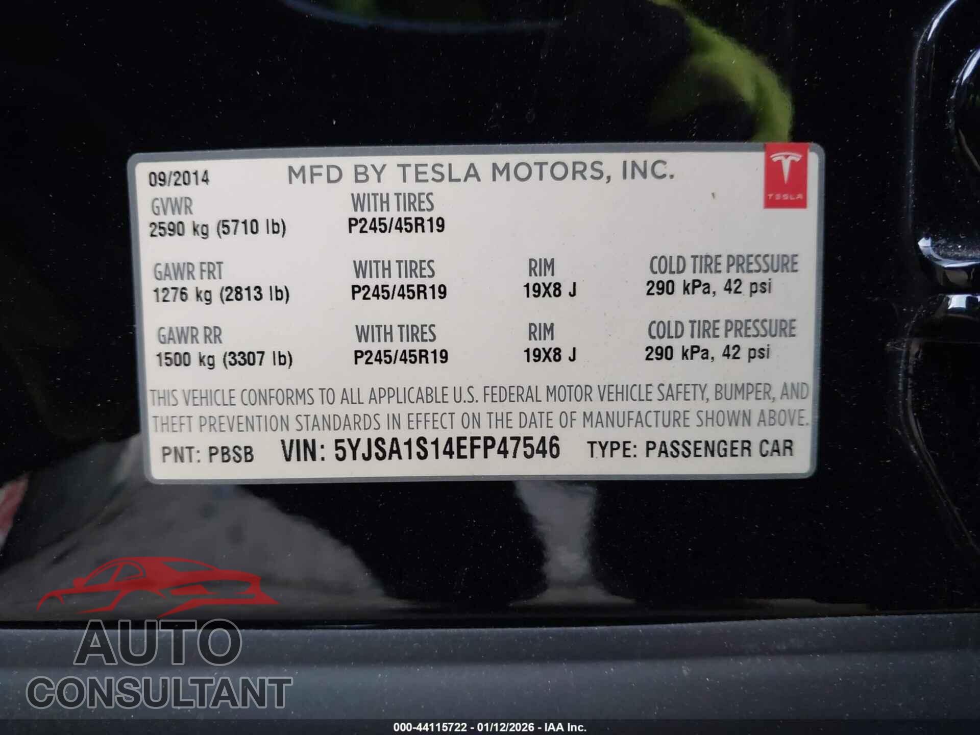 TESLA MODEL S 2014 - 5YJSA1S14EFP47546