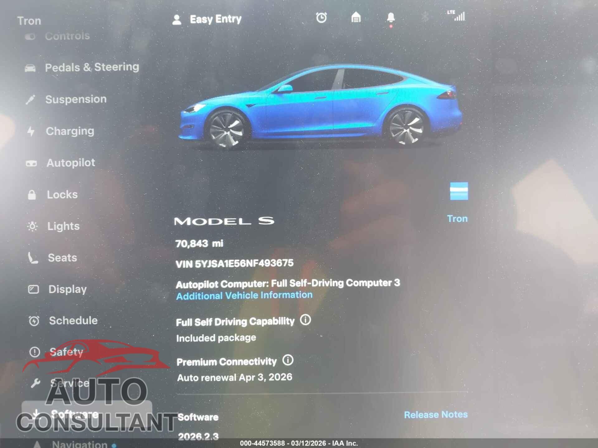 TESLA MODEL S 2022 - 5YJSA1E56NF493675