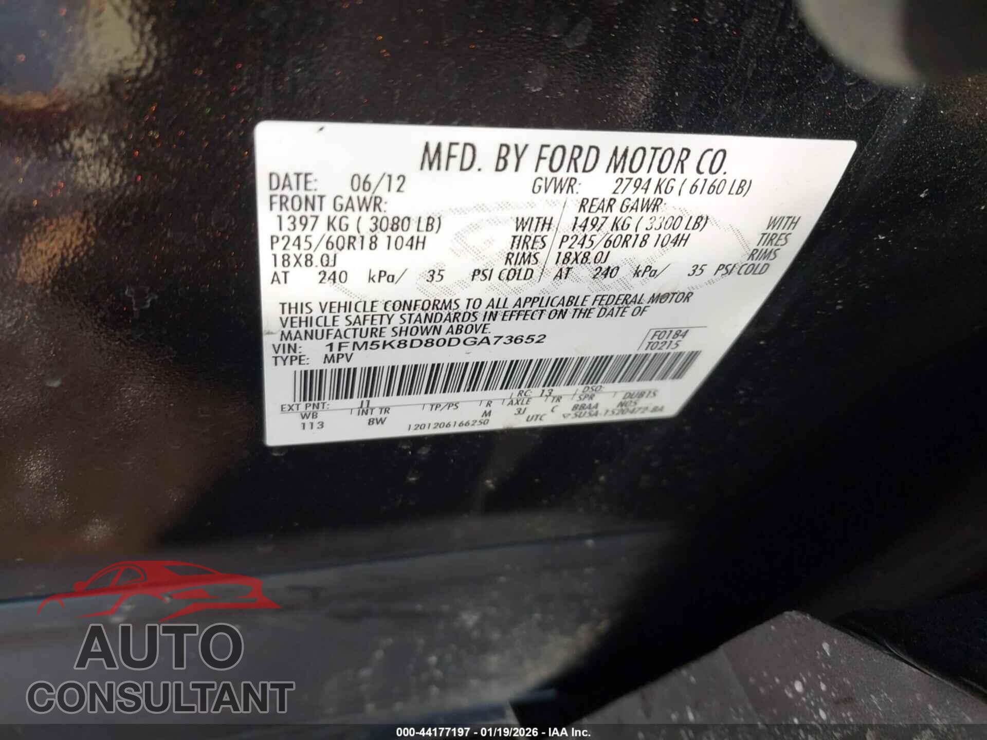 FORD EXPLORER 2013 - 1FM5K8D80DGA73652