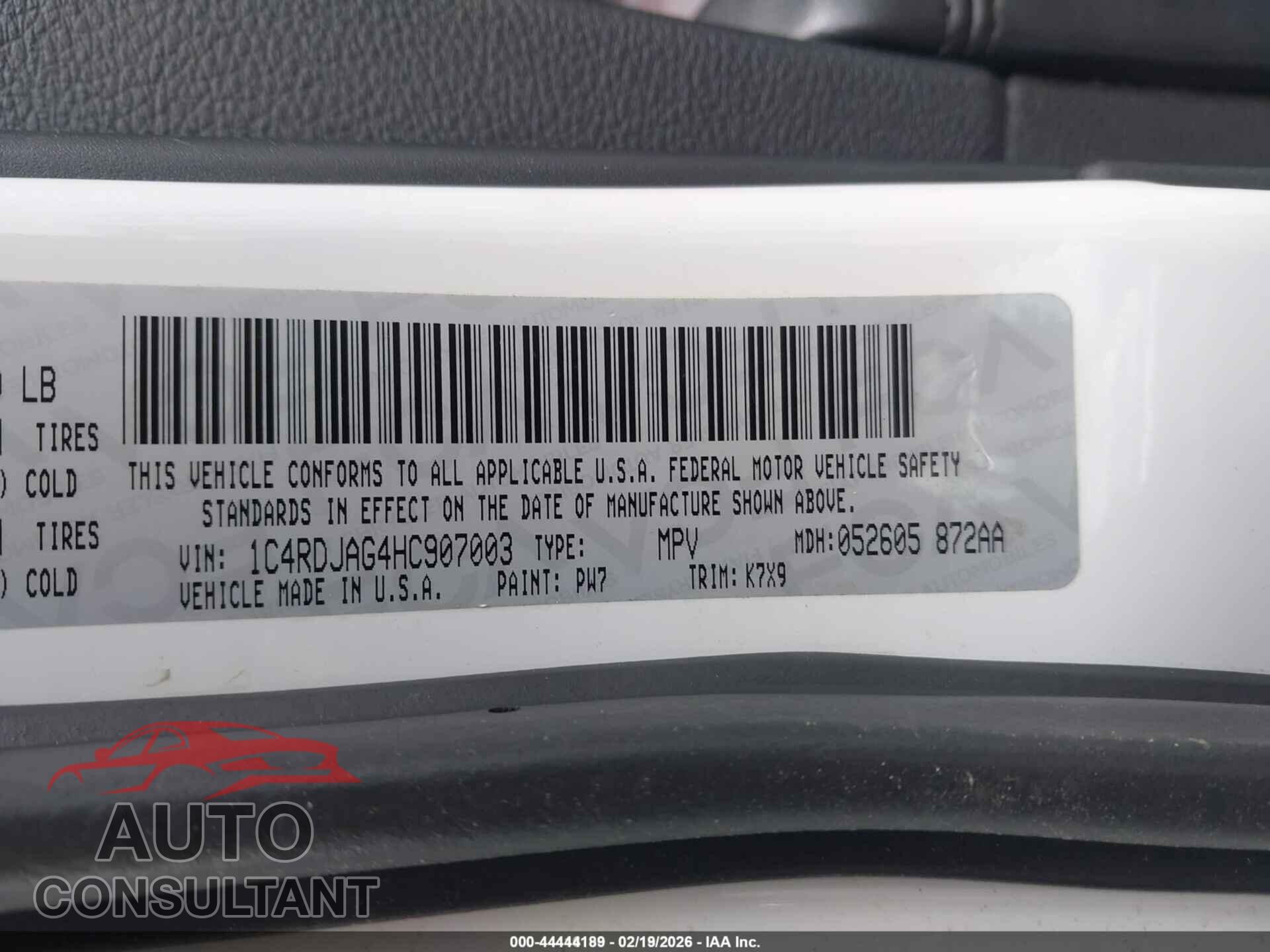 DODGE DURANGO 2017 - 1C4RDJAG4HC907003