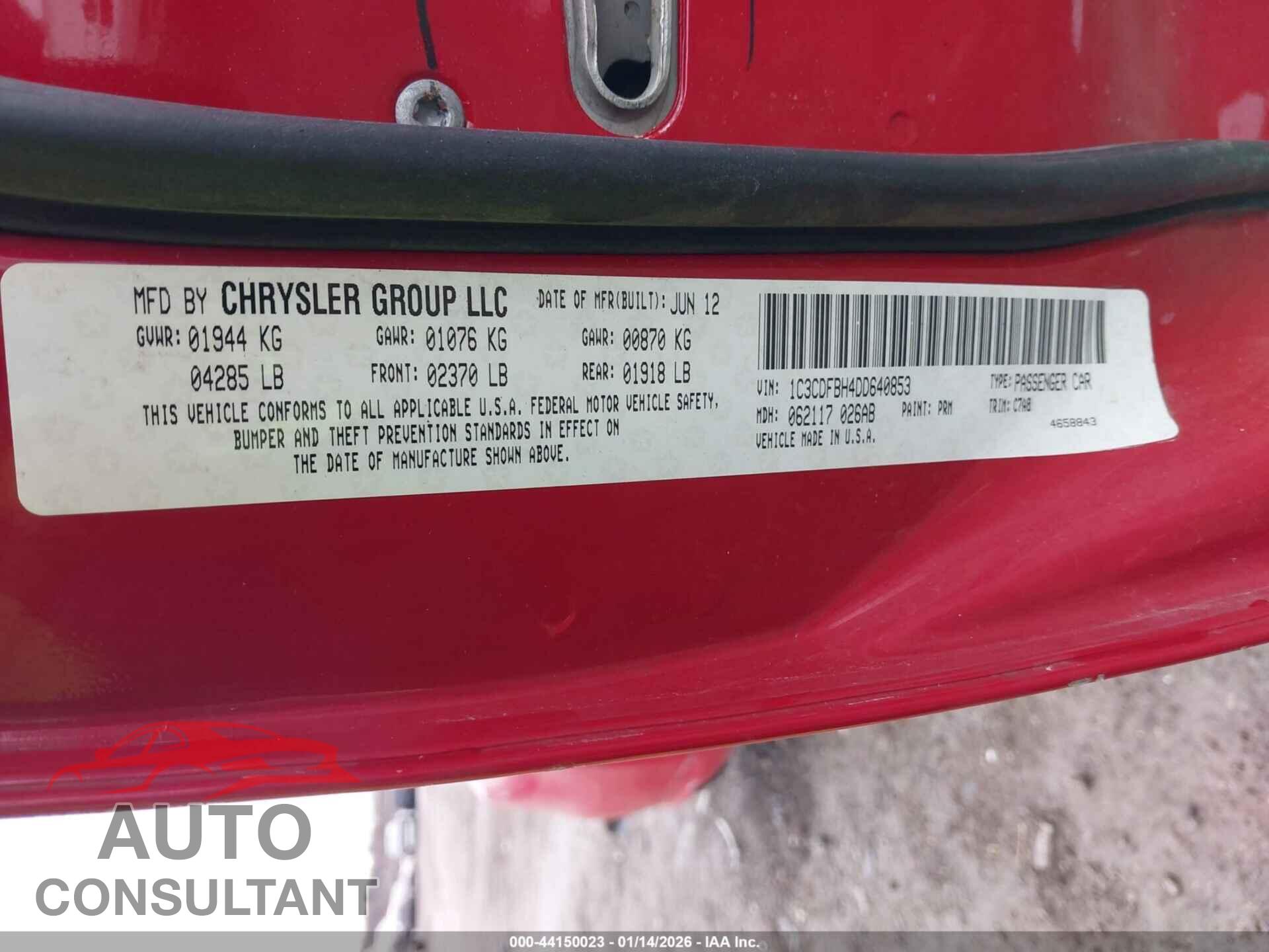 DODGE DART 2013 - 1C3CDFBH4DD640853