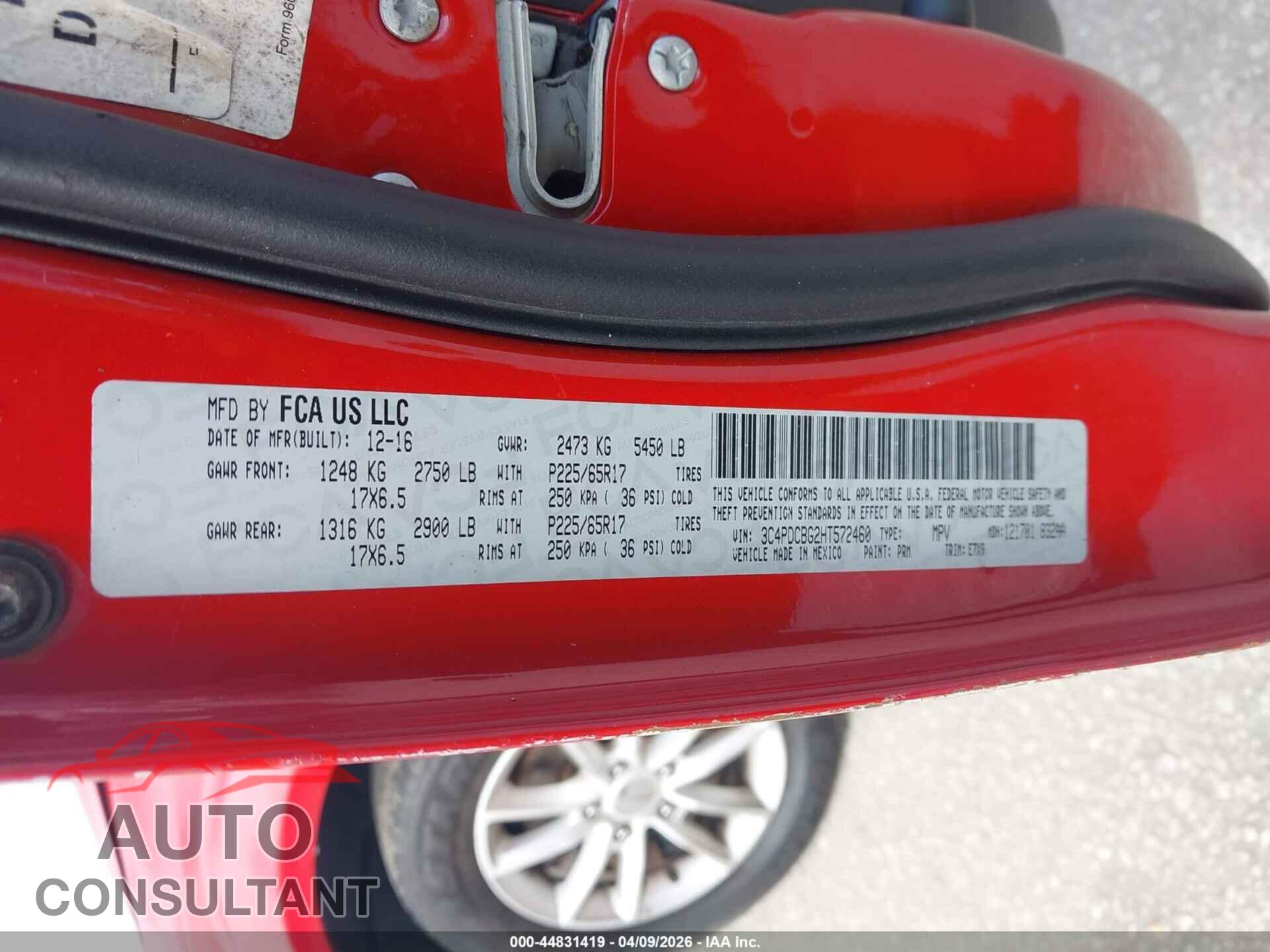 DODGE JOURNEY 2017 - 3C4PDCBG2HT572460