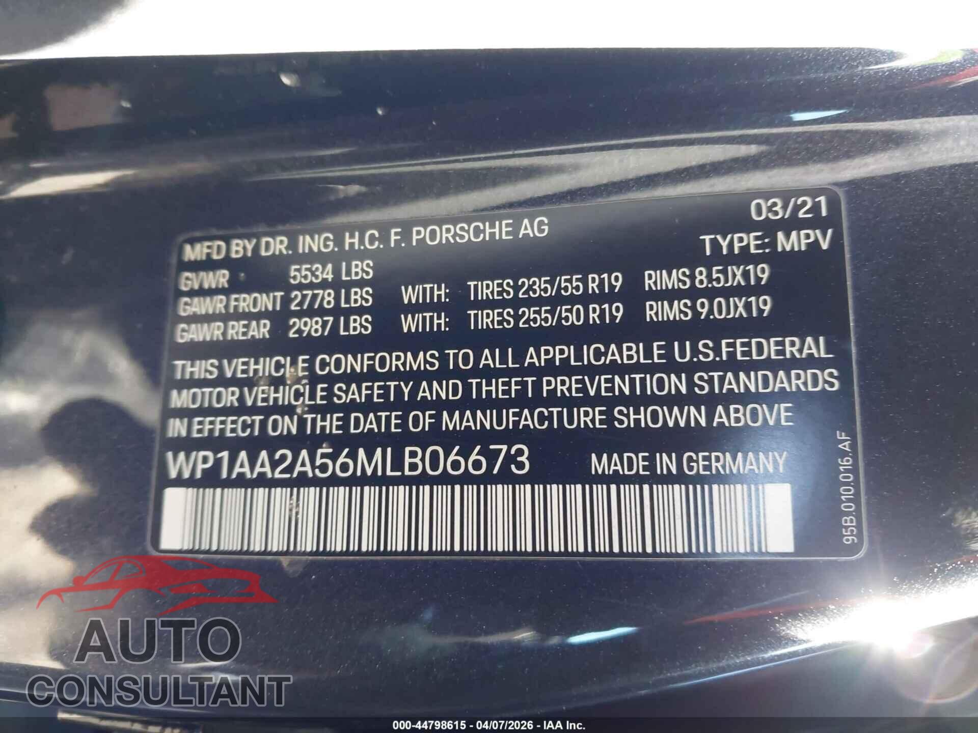 PORSCHE MACAN 2021 - WP1AA2A56MLB06673