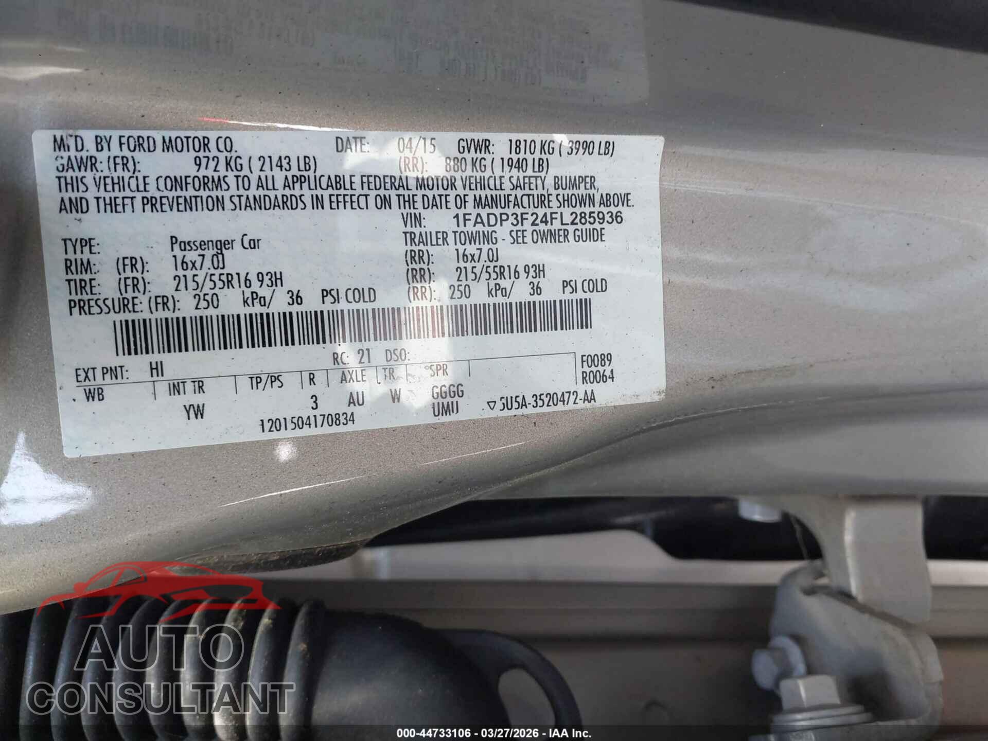 FORD FOCUS 2015 - 1FADP3F24FL285936