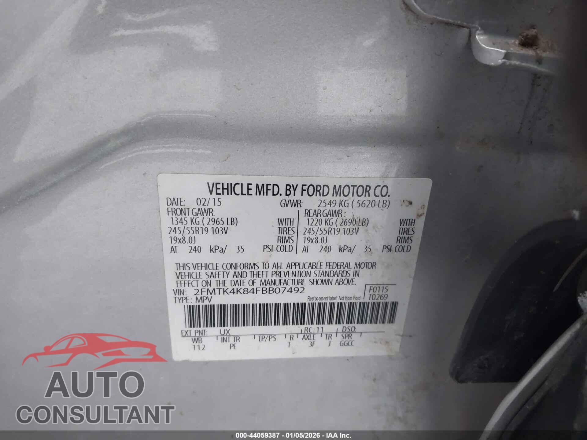 FORD EDGE 2015 - 2FMTK4K84FBB07492
