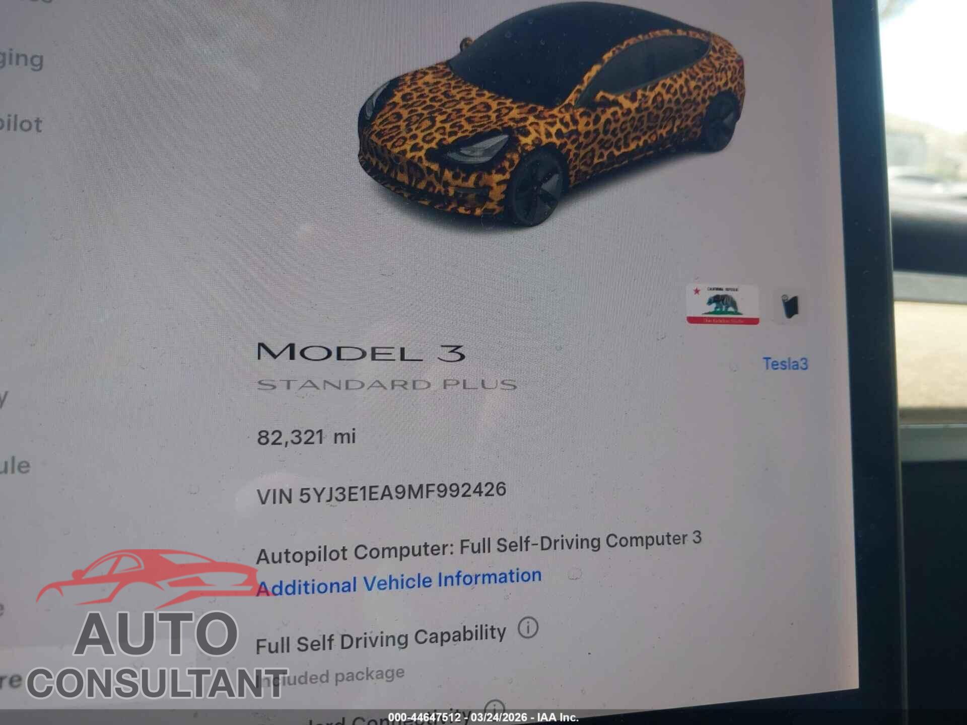 TESLA MODEL 3 2021 - 5YJ3E1EA9MF992426