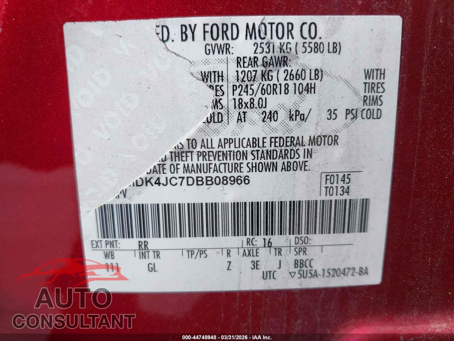 FORD EDGE 2013 - 2FMDK4JC7DBB08966