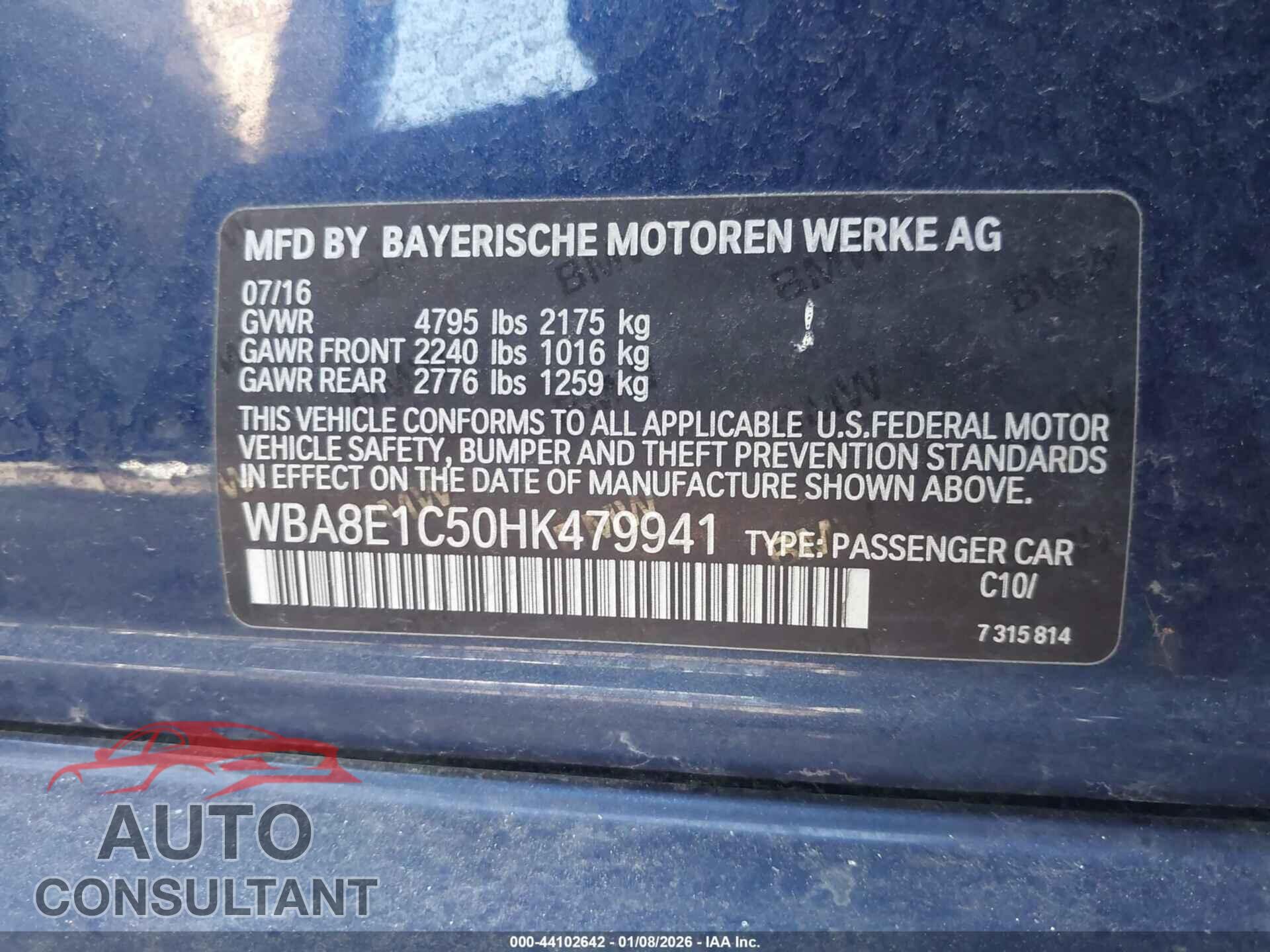 BMW 330E 2017 - WBA8E1C50HK479941