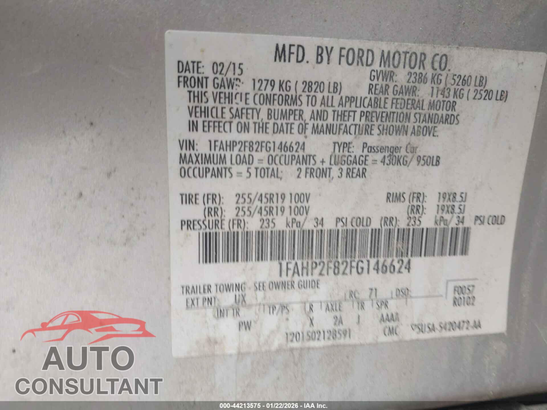 FORD TAURUS 2015 - 1FAHP2F82FG146624