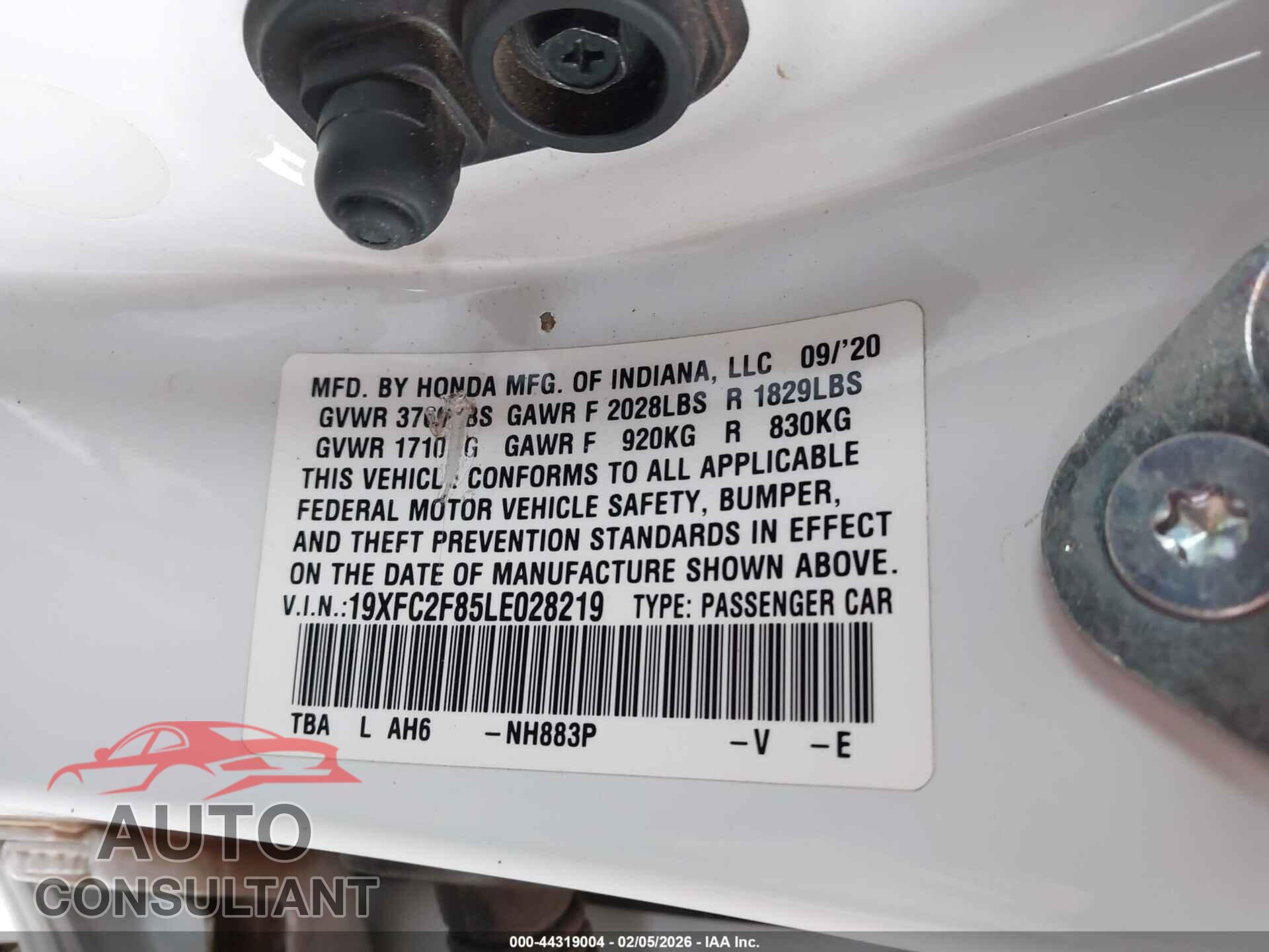 HONDA CIVIC 2020 - 19XFC2F85LE028219