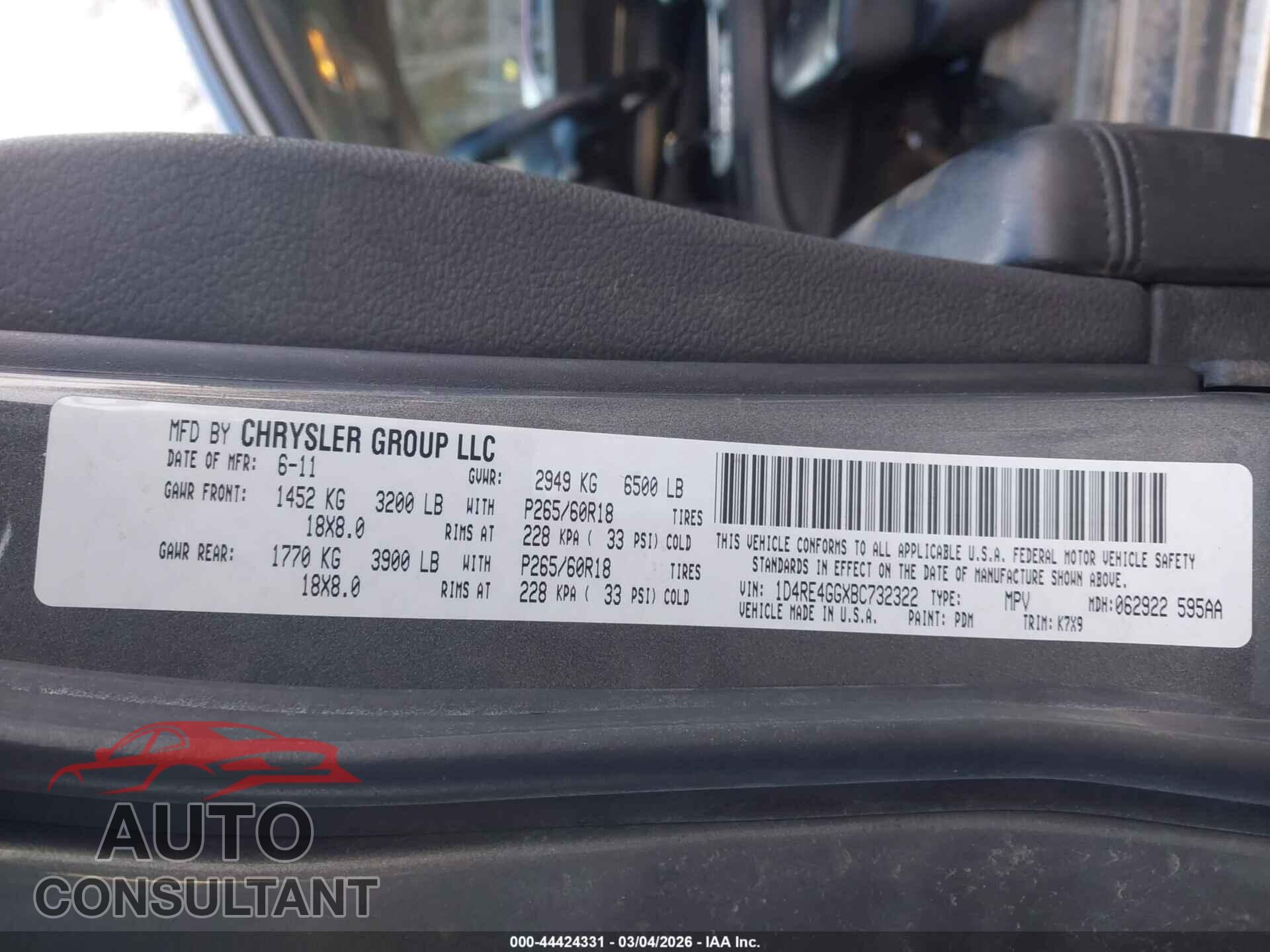 DODGE DURANGO 2011 - 1D4RE4GGXBC732322