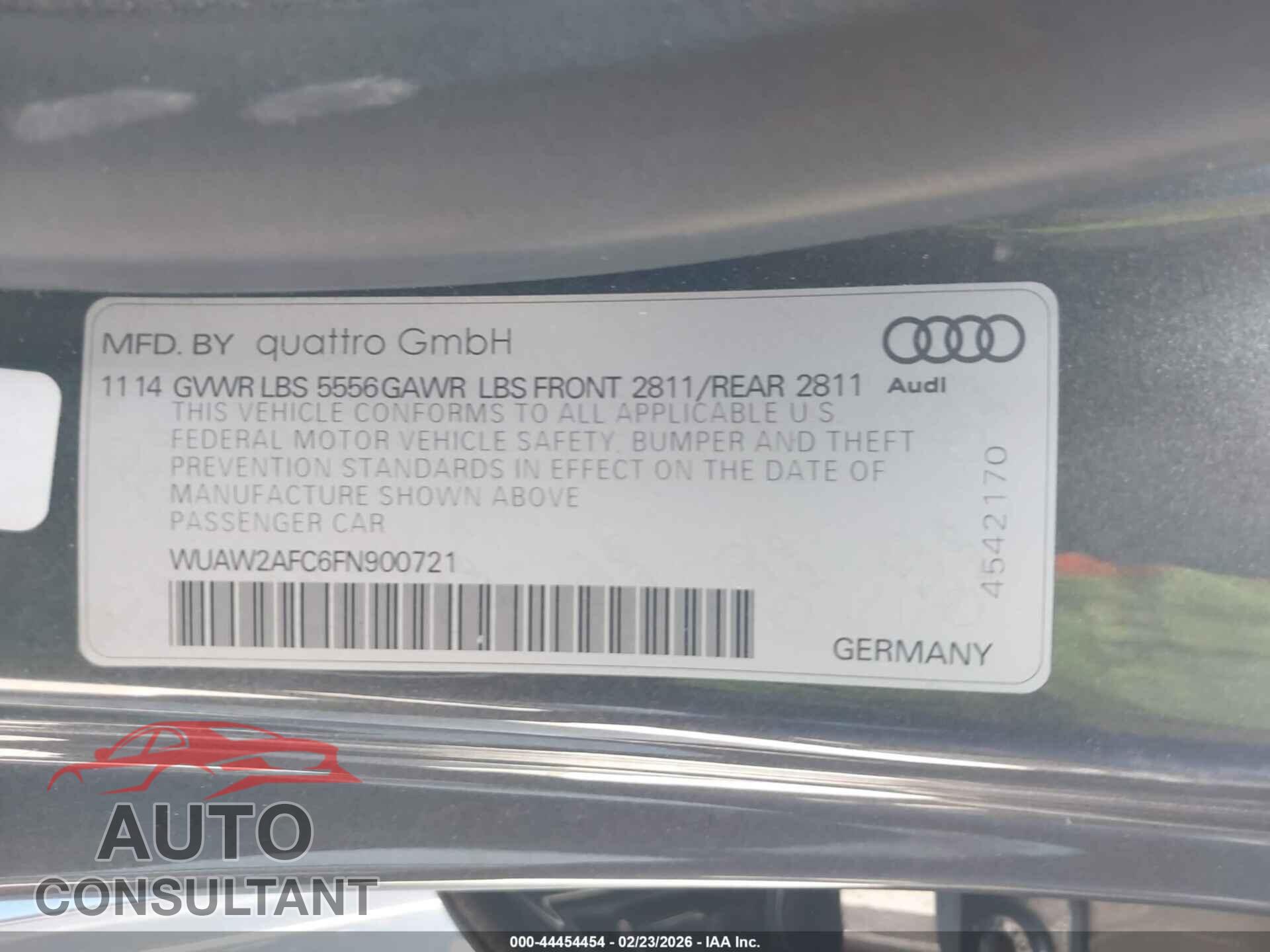 AUDI RS 7 2015 - WUAW2AFC6FN900721