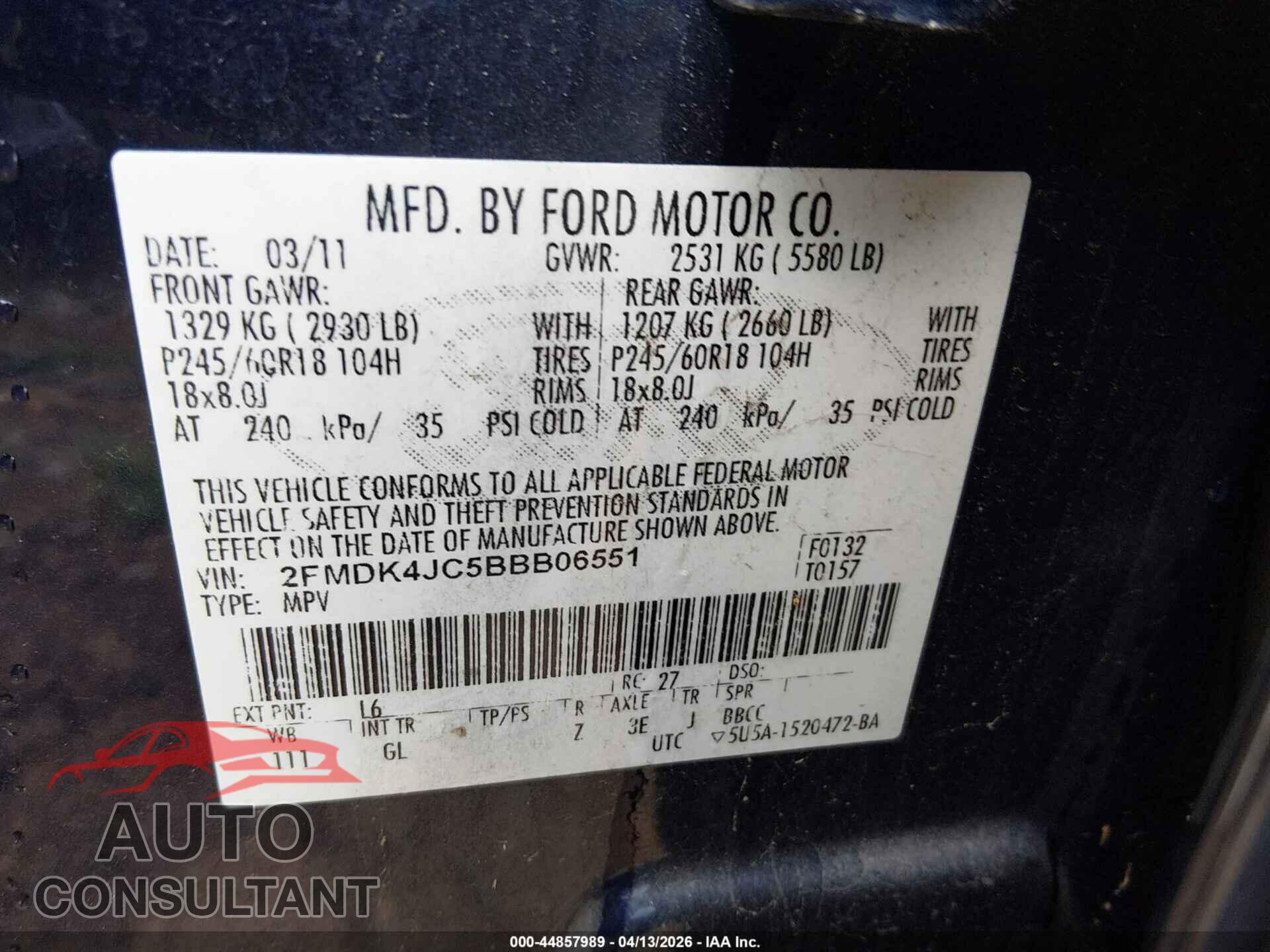 FORD EDGE 2011 - 2FMDK4JC5BBB06551