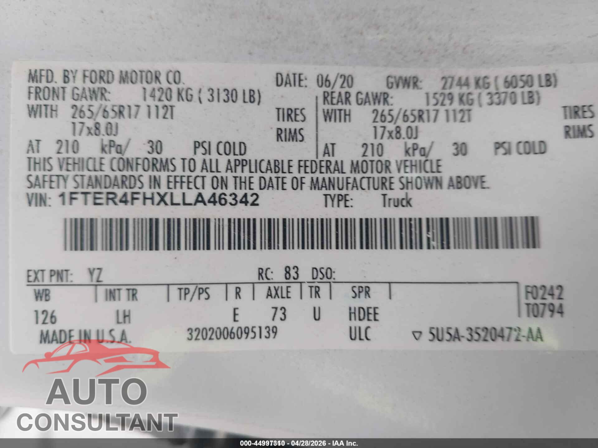 FORD RANGER 2020 - 1FTER4FHXLLA46342