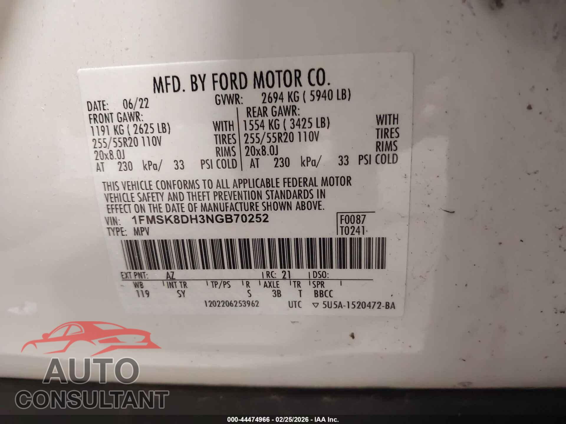 FORD EXPLORER 2022 - 1FMSK8DH3NGB70252