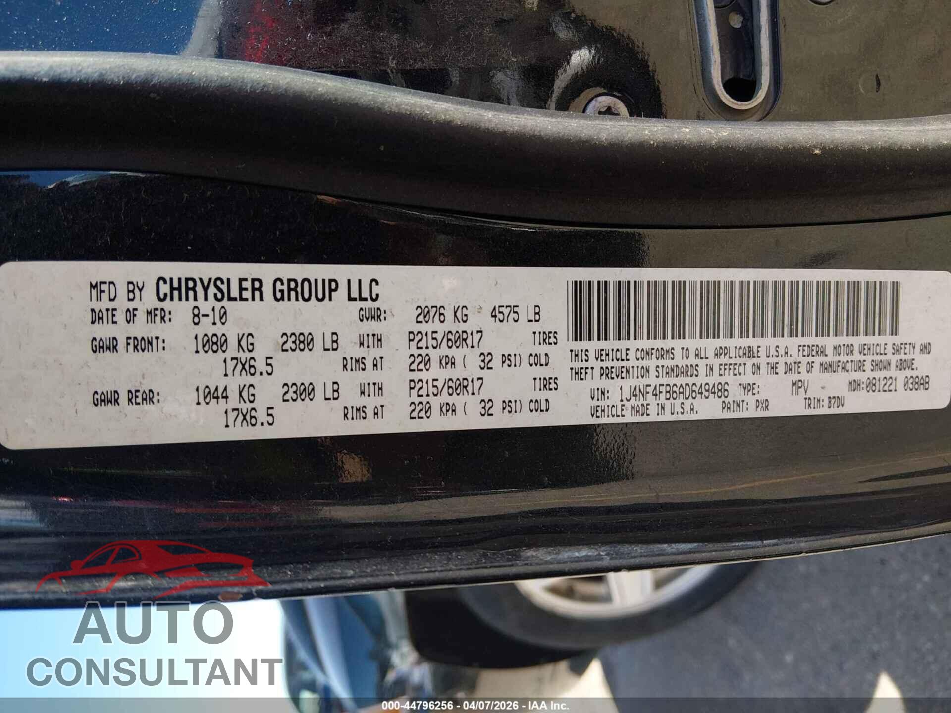 JEEP COMPASS 2010 - 1J4NF4FB6AD649486