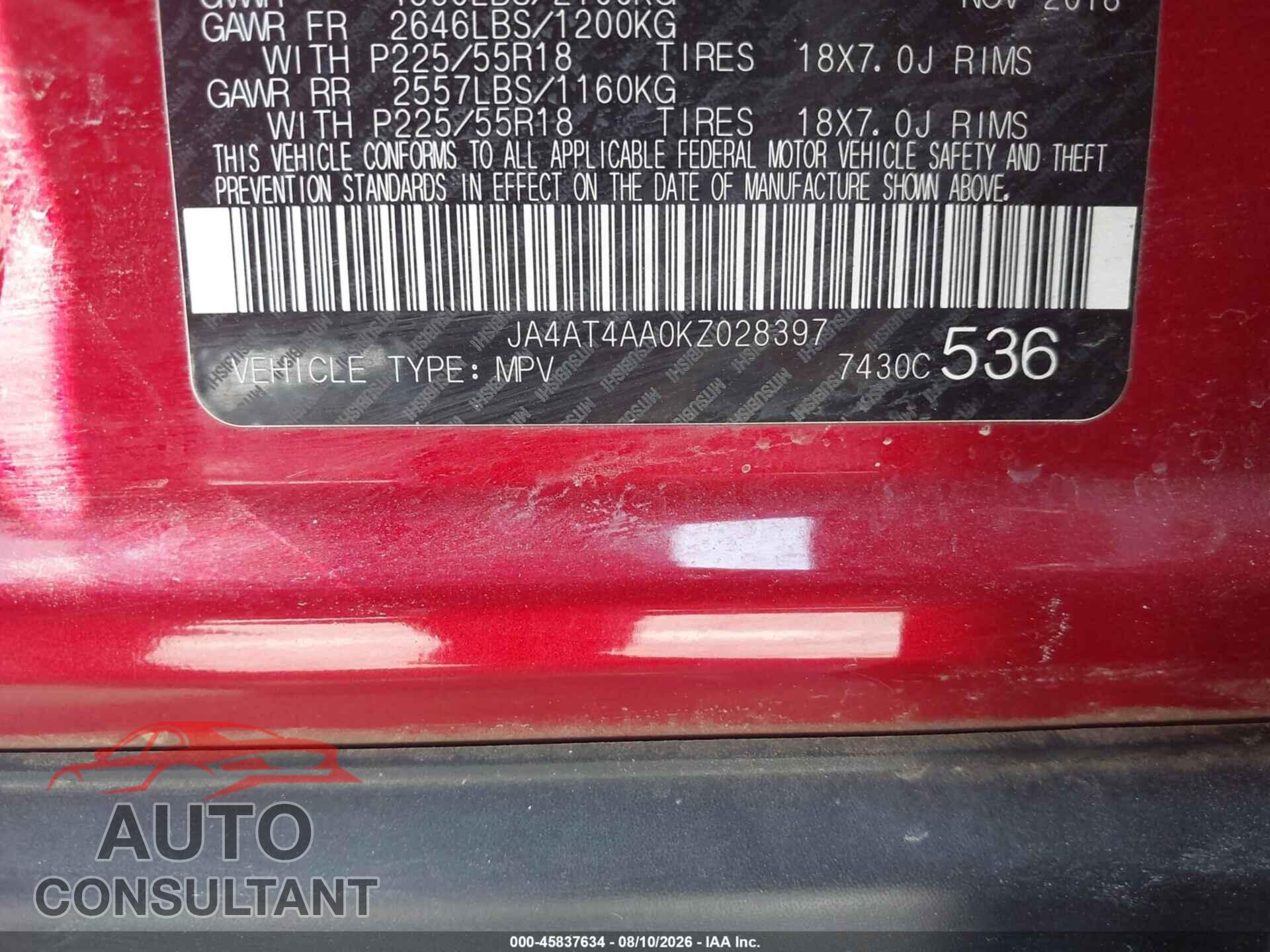 MITSUBISHI ECLIPSE CROSS 2019 - JA4AT4AA0KZ028397