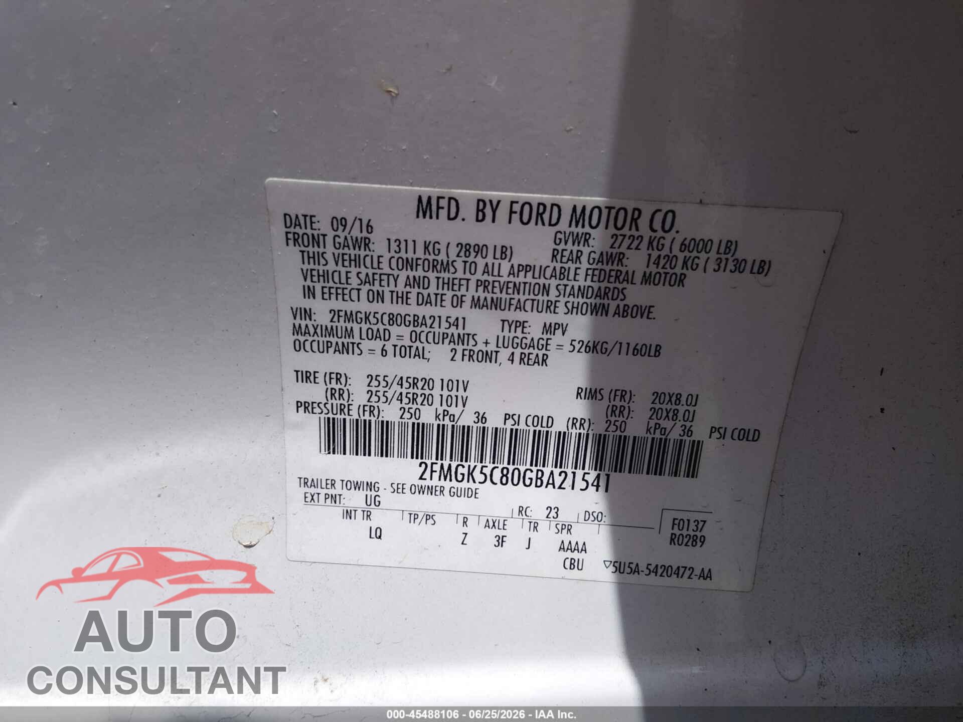 FORD FLEX 2016 - 2FMGK5C80GBA21541