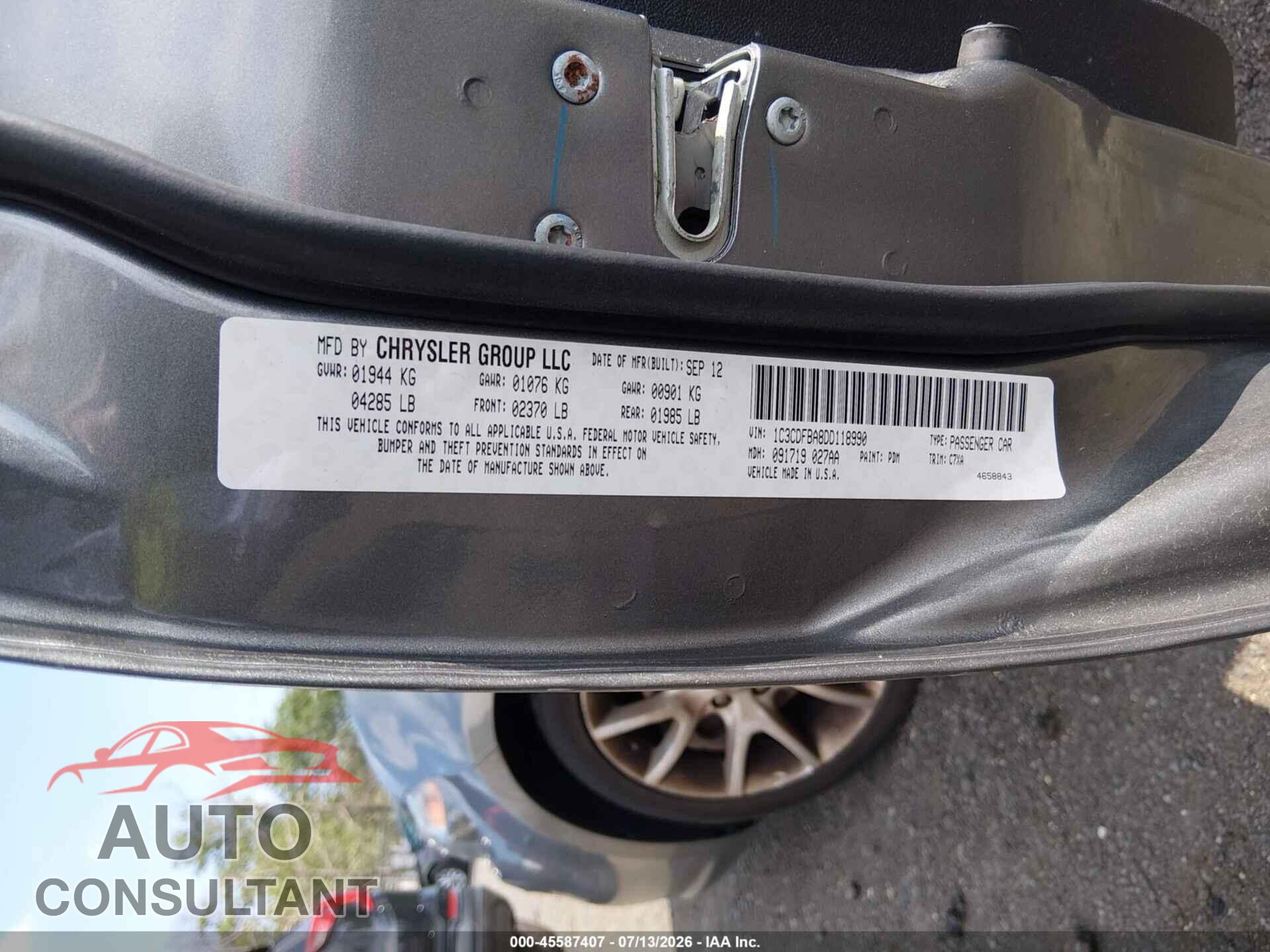 DODGE DART 2013 - 1C3CDFBA8DD118990